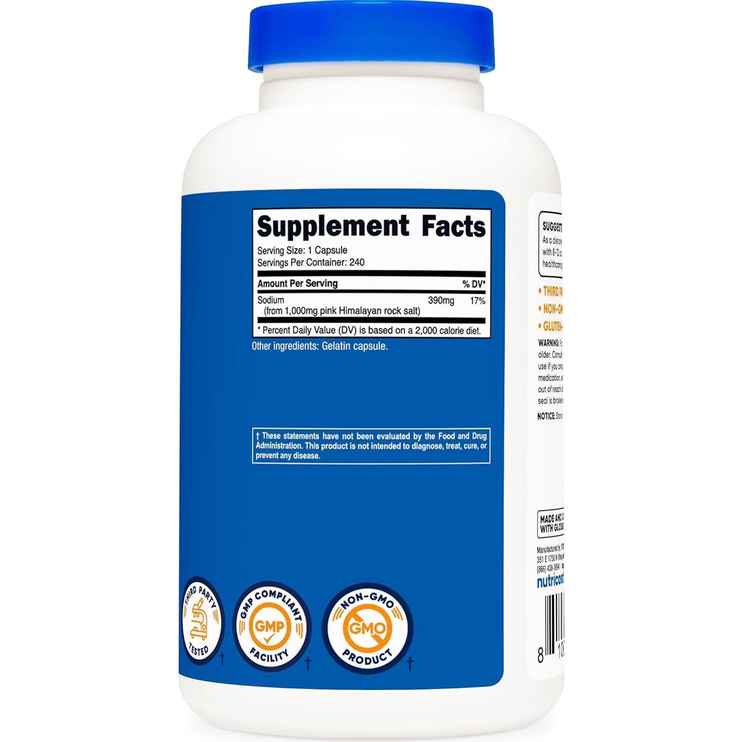 Cápsulas de Sal Rosa del Himalaya Nutricost 1000mg - 240 Unidades