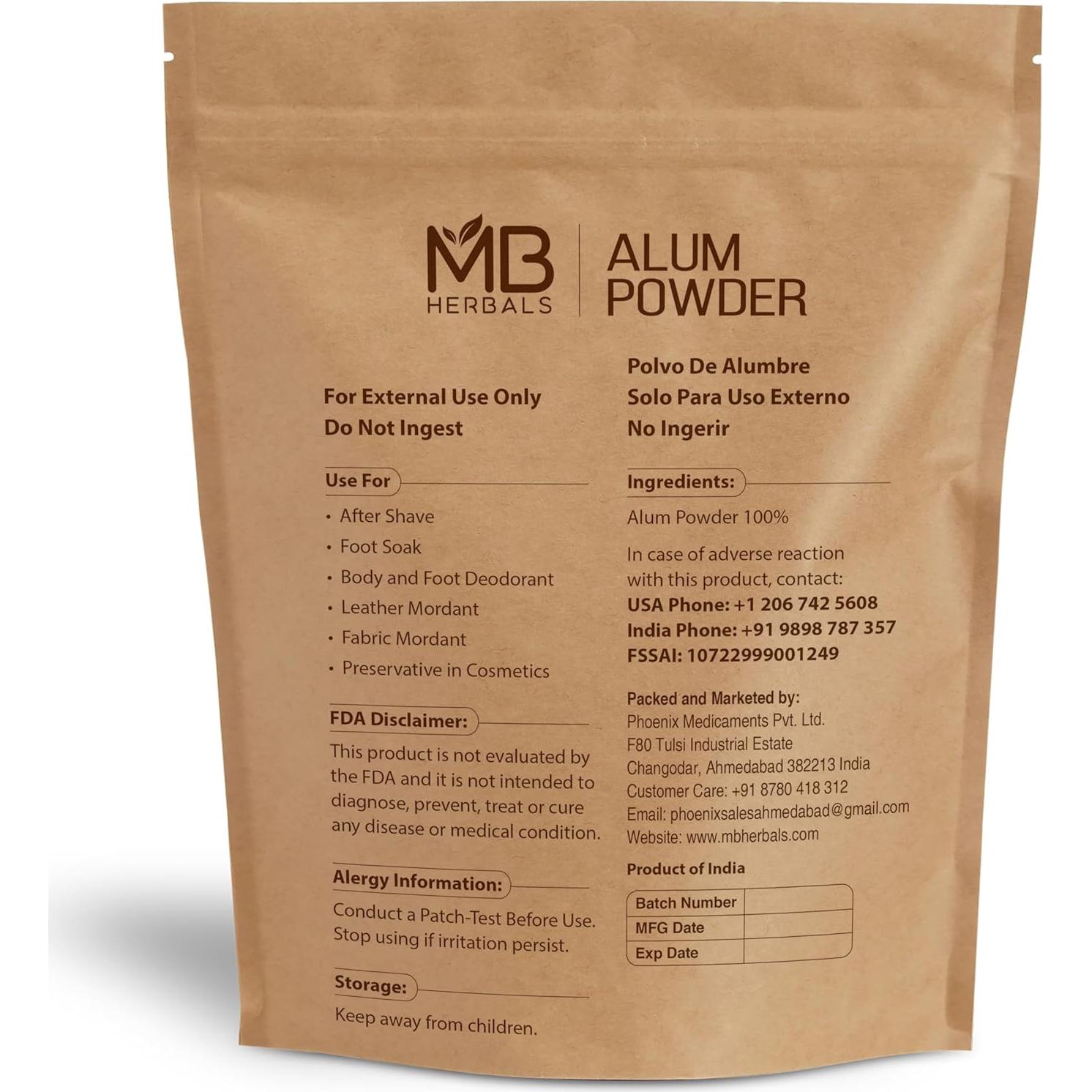 Polvo de Alumbre MB Herbals 100g - Desodorante y Mordiente