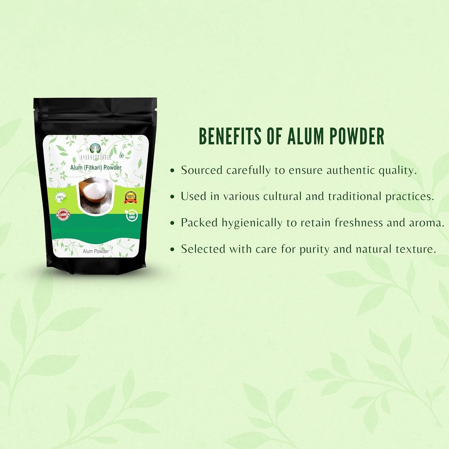 Polvo de Alumbre 100g AYURVEDASHREE Grado Alimenticio Natural