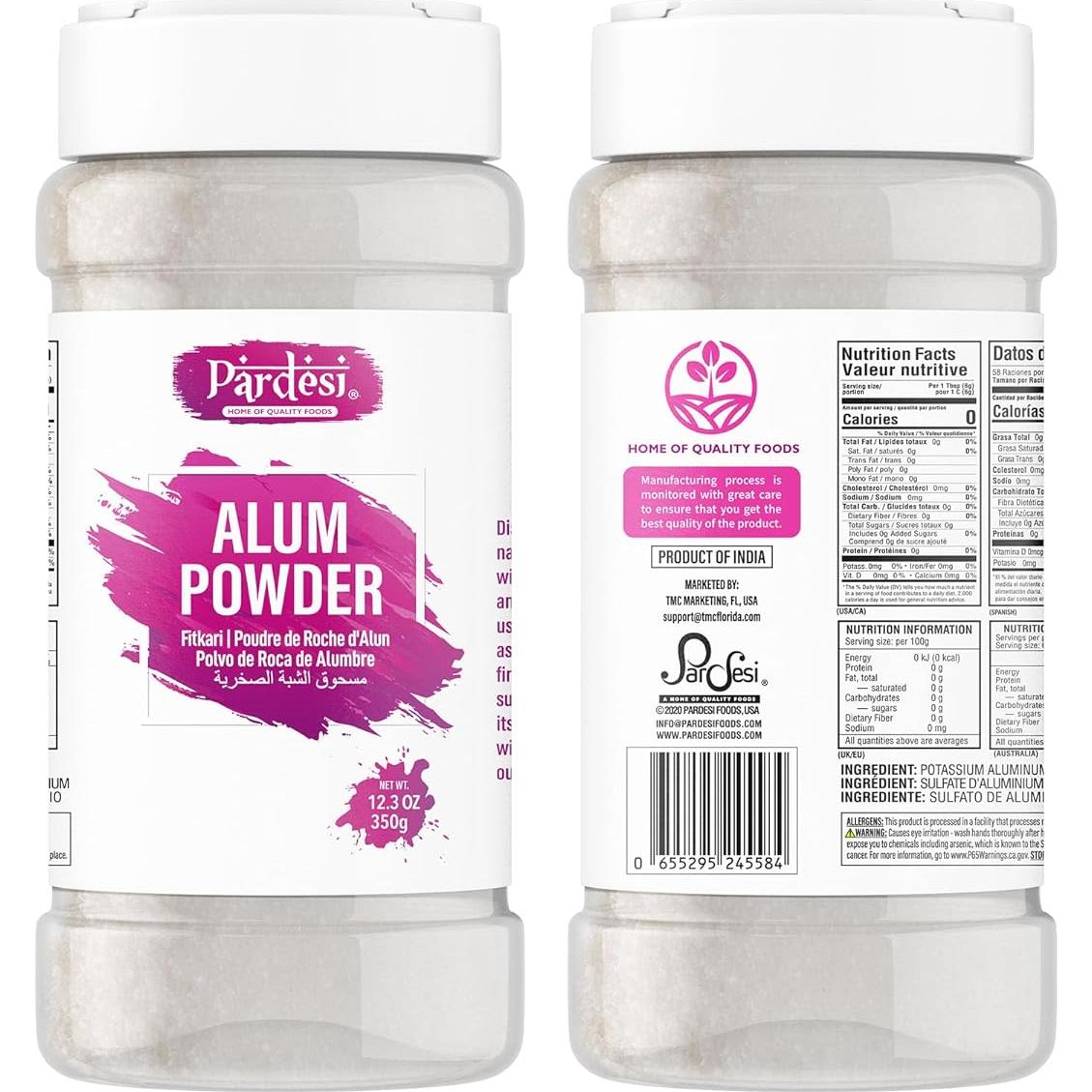 Polvo de Alumbre Blanco 350g Pardesi - Natural para Cocina y Uso Doméstico