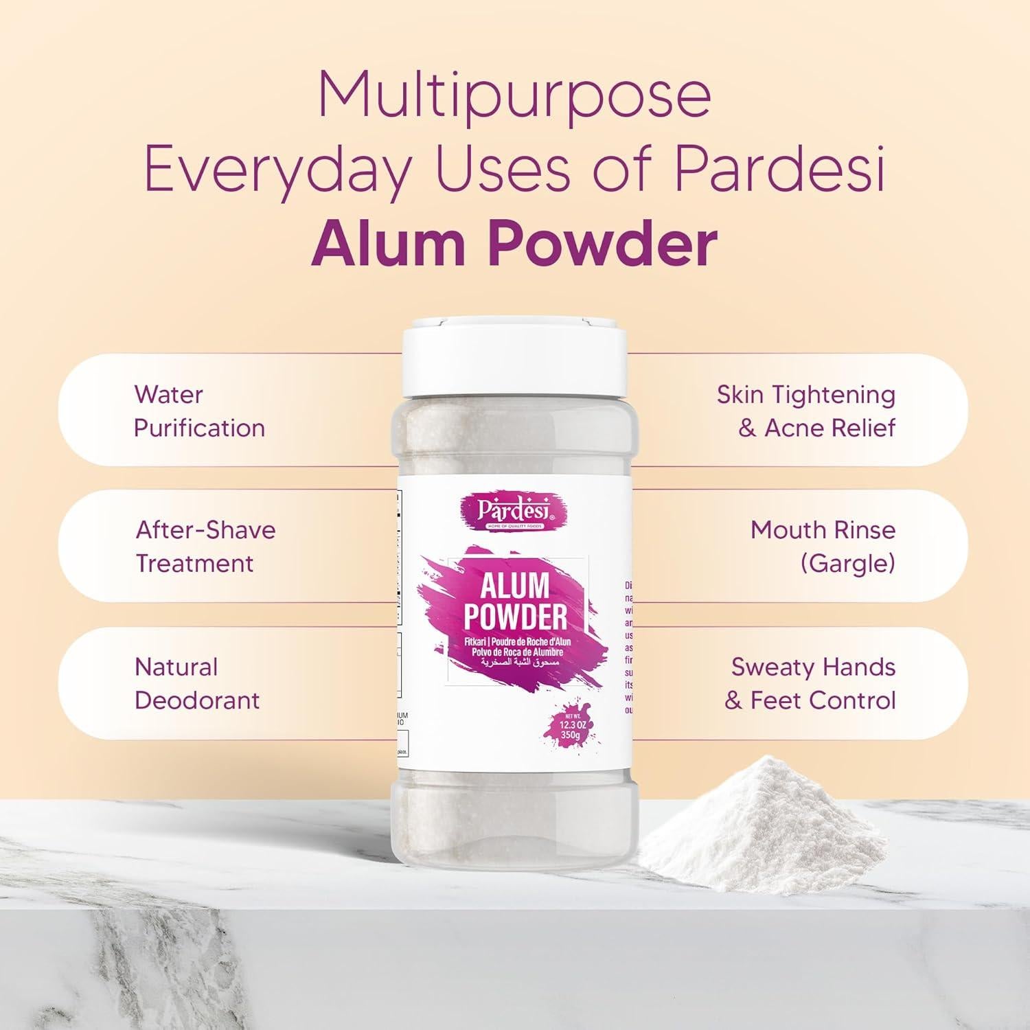 Polvo de Alumbre Blanco 350g Pardesi - Natural para Cocina y Uso Doméstico