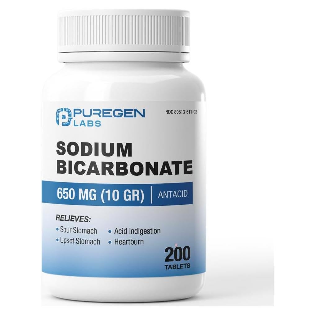 Tabletas de Bicarbonato de Sodio Puregen Labs 650mg - 200 Unidades