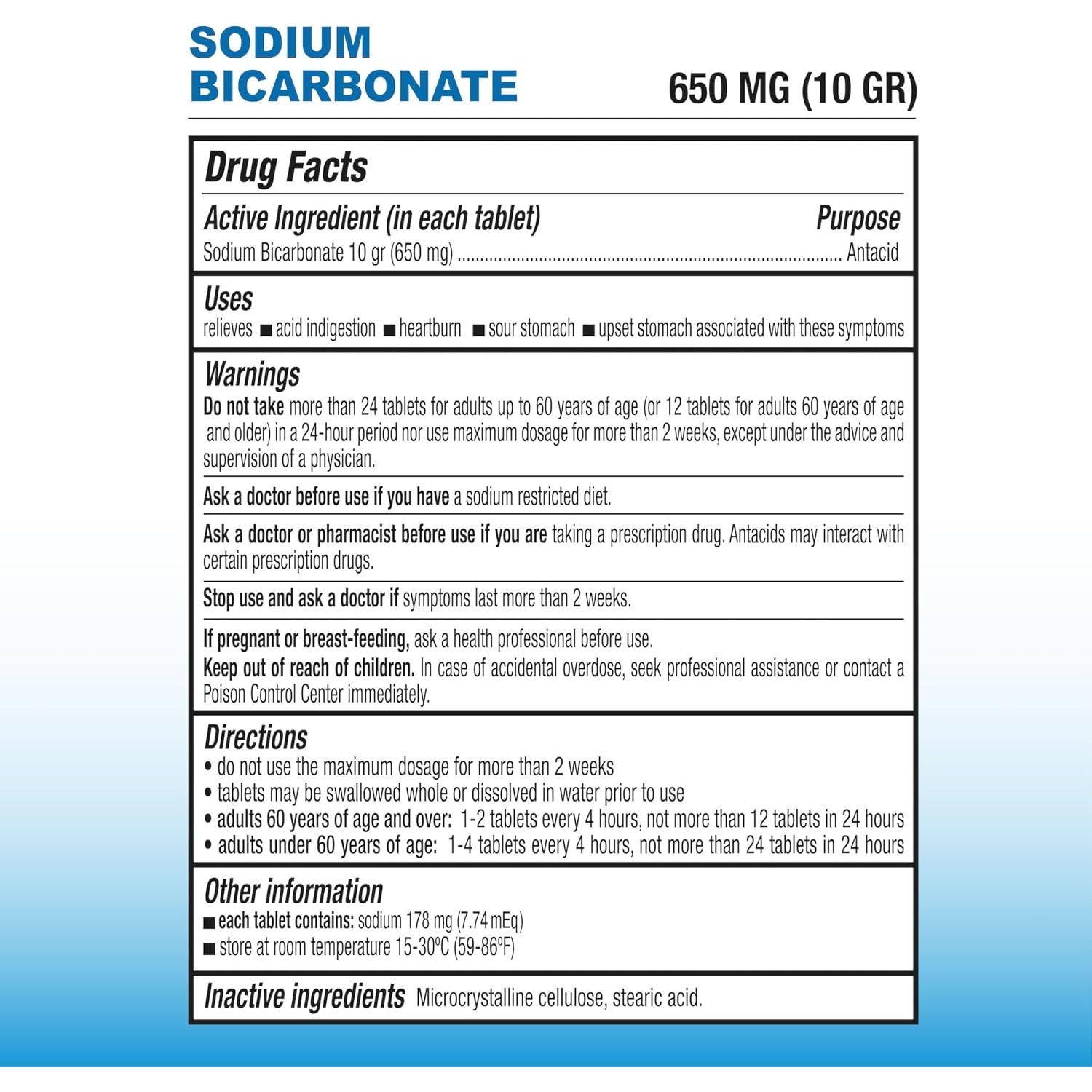 Tabletas de Bicarbonato de Sodio Puregen Labs 650mg - 200 Unidades