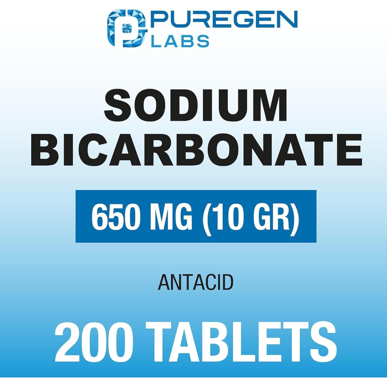 Tabletas de Bicarbonato de Sodio Puregen Labs 650mg - 200 Unidades
