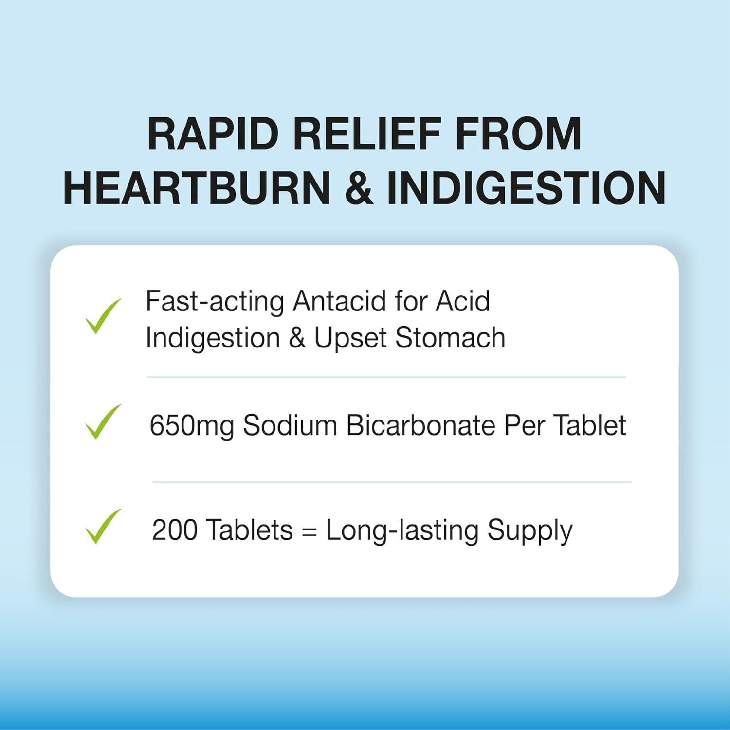 Tabletas de Bicarbonato de Sodio Puregen Labs 650mg - 200 Unidades