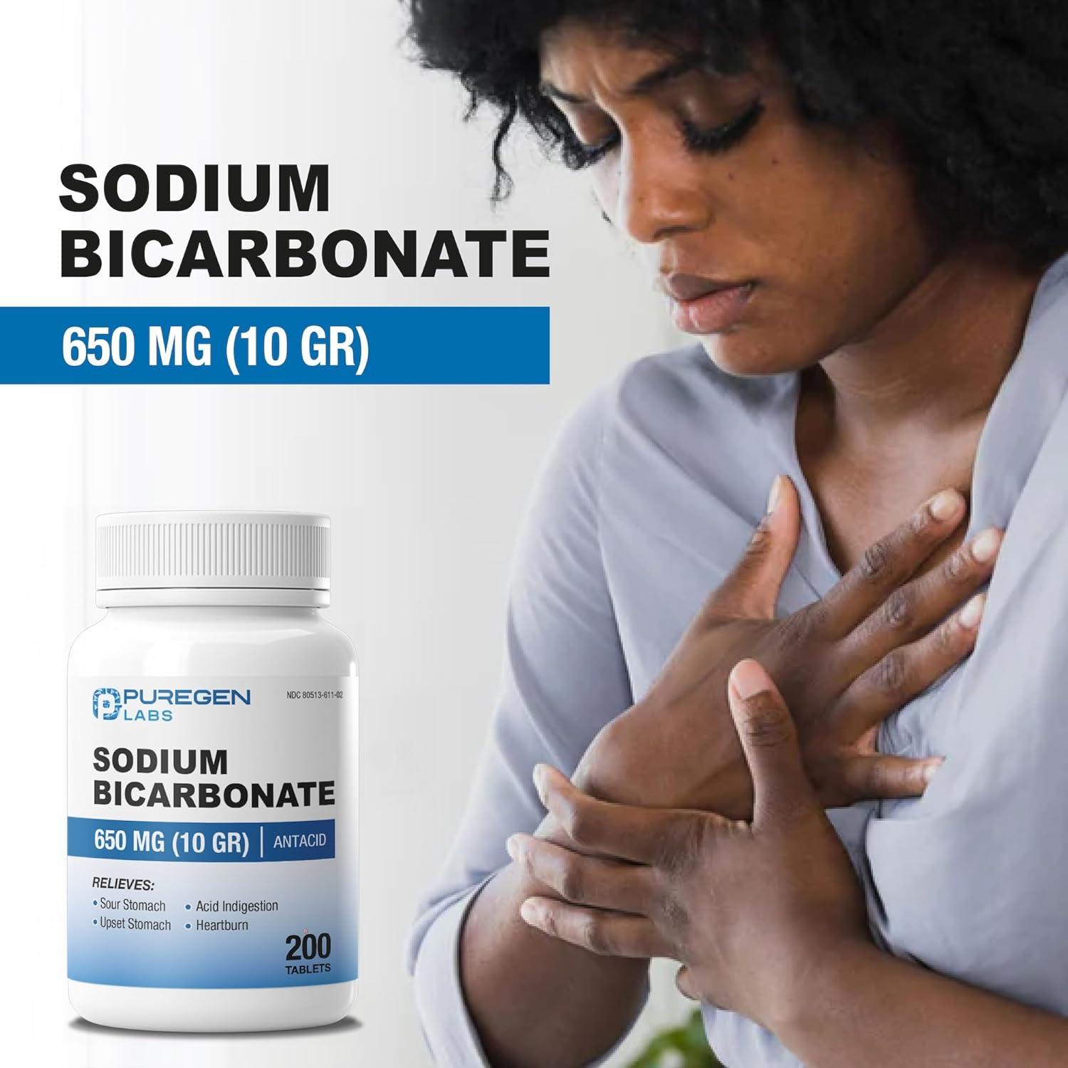 Tabletas de Bicarbonato de Sodio Puregen Labs 650mg - 200 Unidades