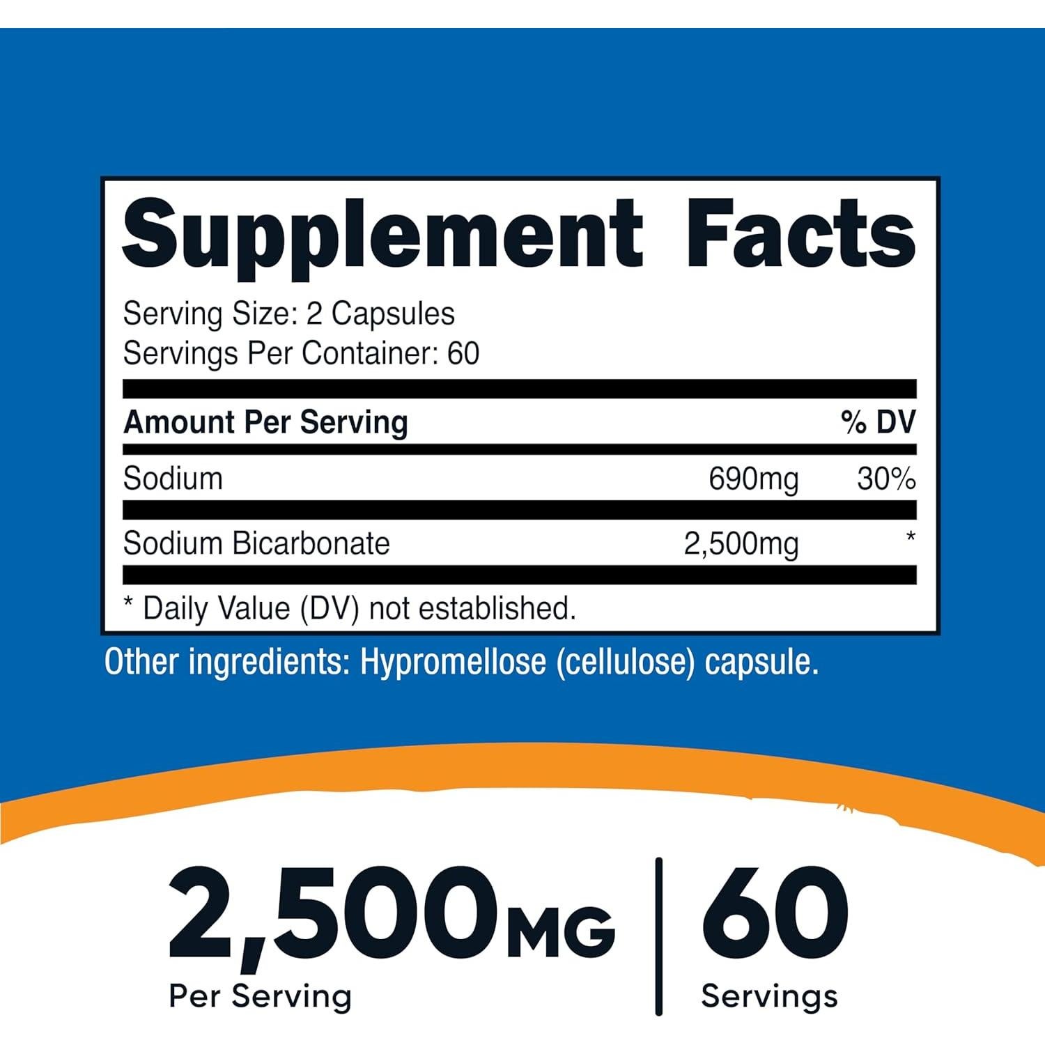 Bicarbonato de Sodio Nutricost 2500mg 120 Cápsulas Vegano