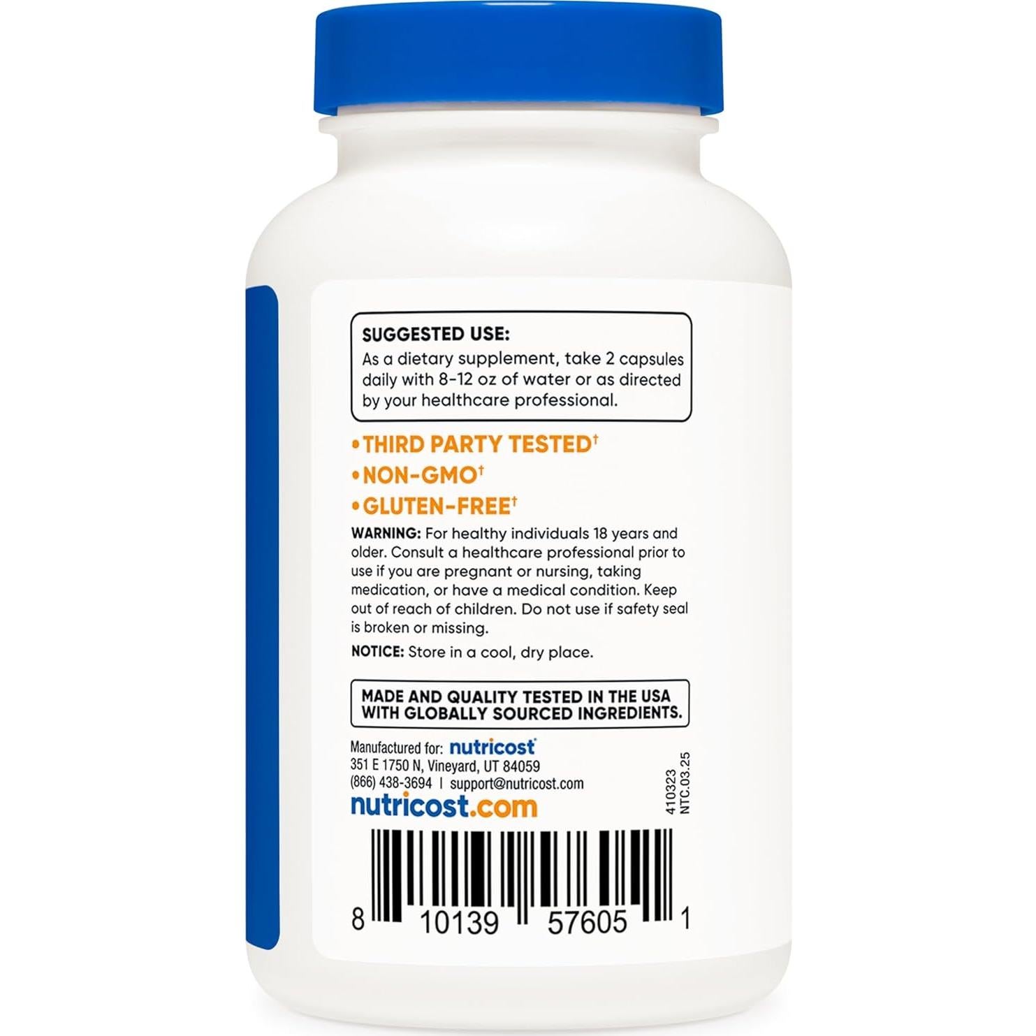 Bicarbonato de Sodio Nutricost 2500mg 120 Cápsulas Vegano
