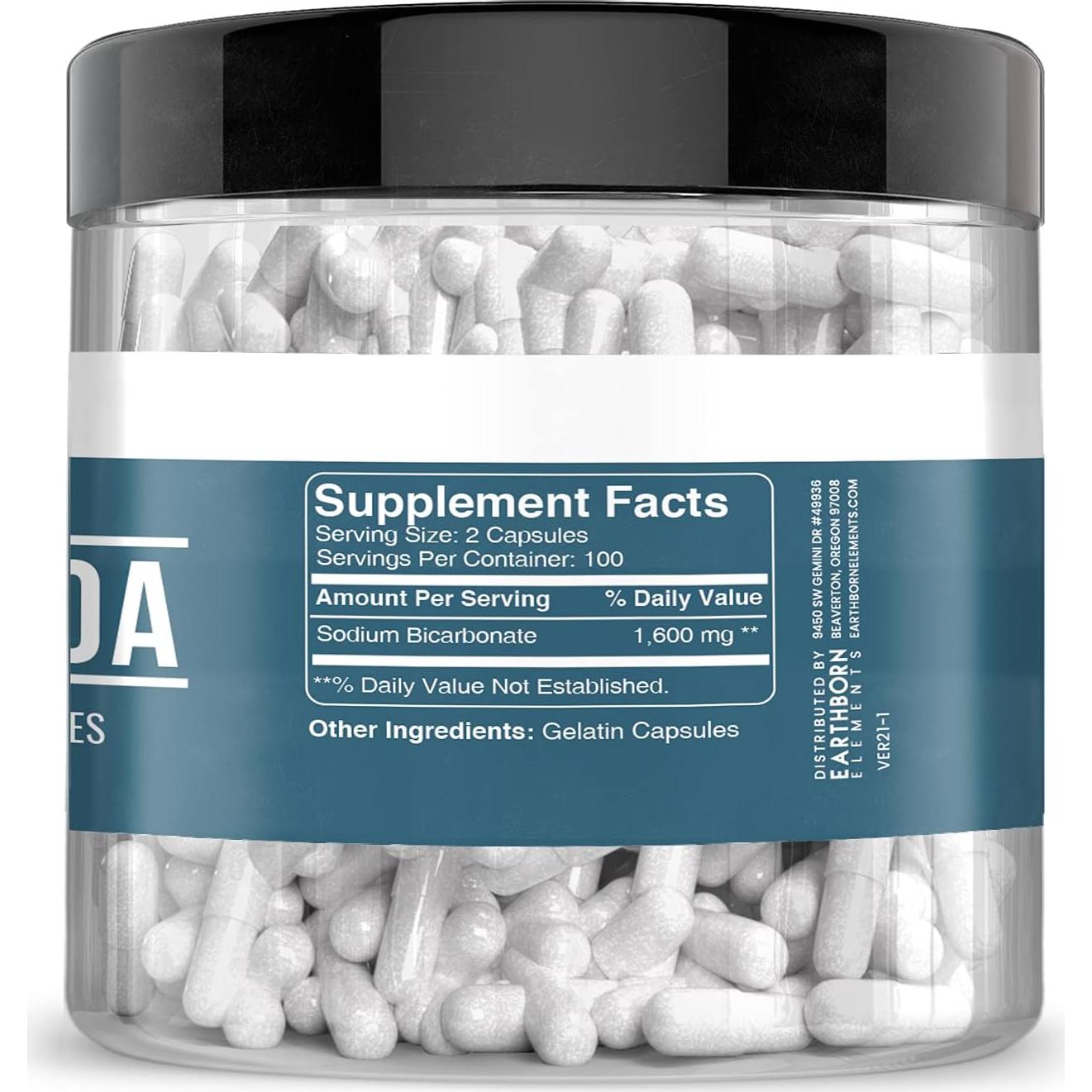 Cápsulas de Bicarbonato de Sodio Earthborn Elements 200 Unidades