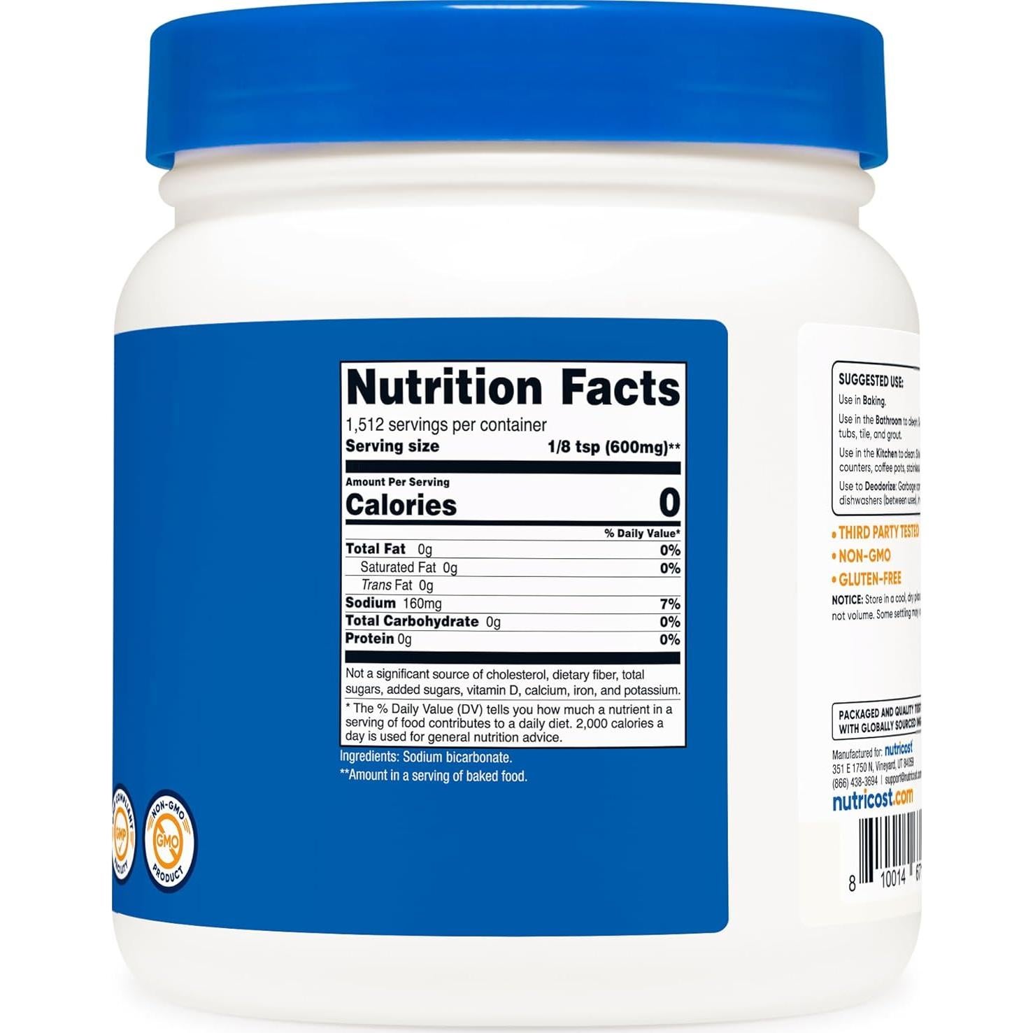 Bicarbonato de Sodio Nutricost 0.91 KG - 600 mg por porción