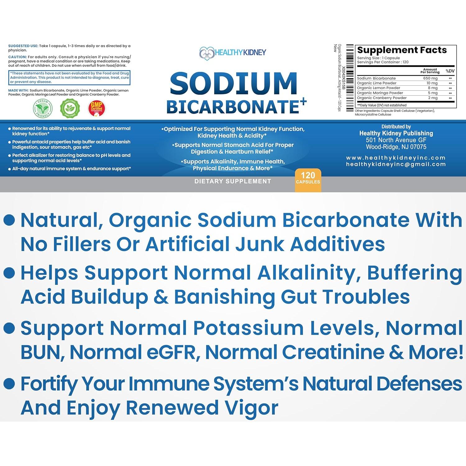Cápsulas de Bicarbonato de Sodio Orgánico 650 mg - Salud Renal y Digestiva
