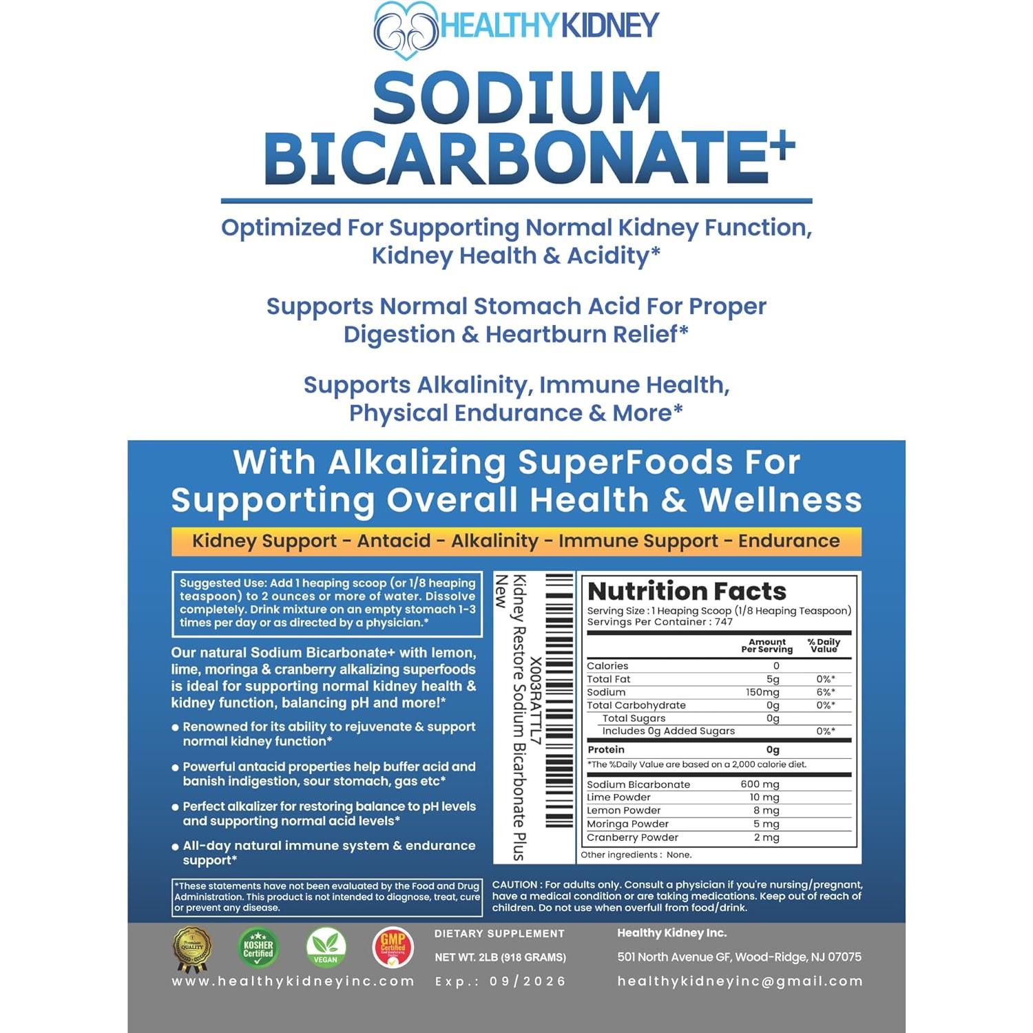 Suplemento Alcalino Bicarbonato de Sodio Orgánico 0.91 kg