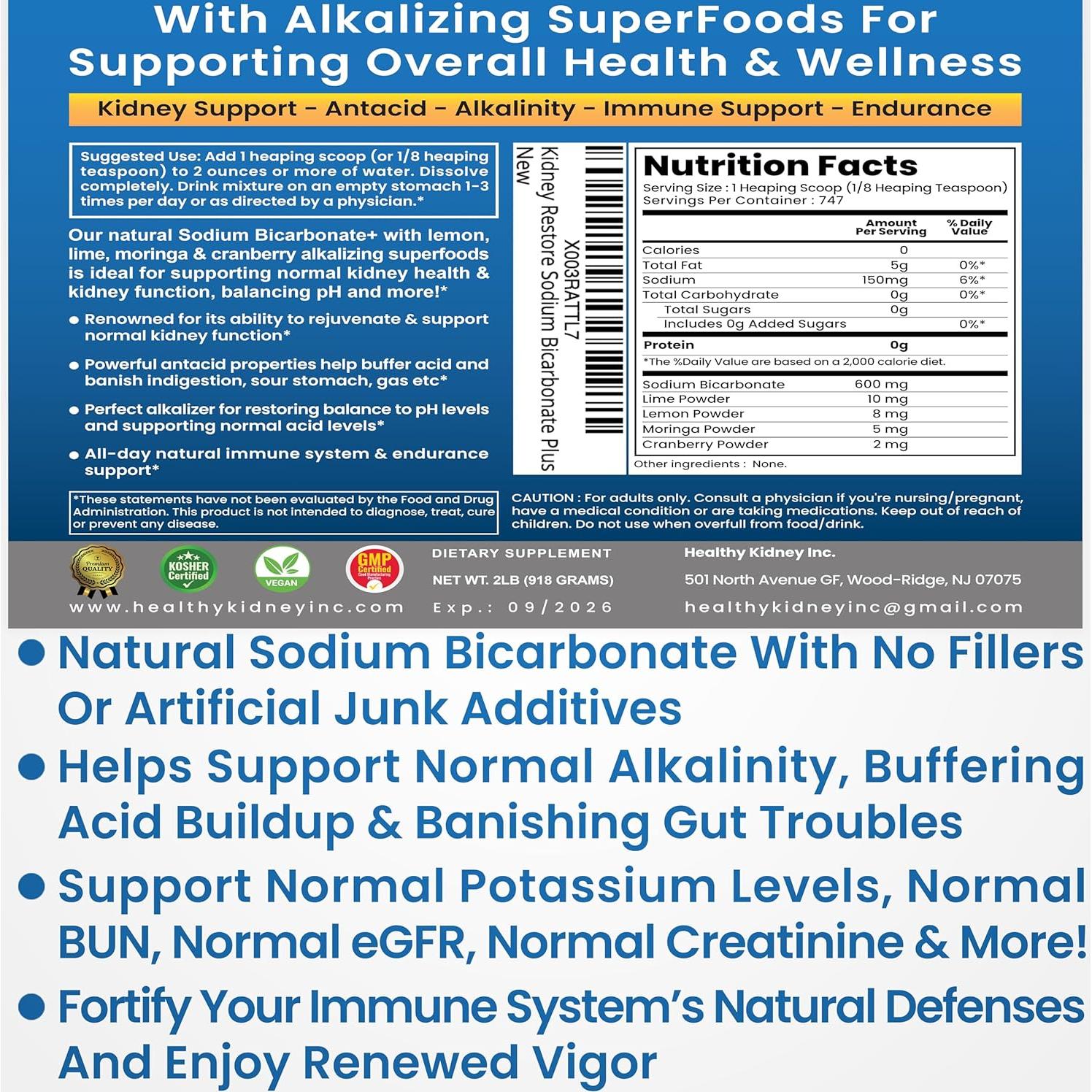 Suplemento Alcalino Bicarbonato de Sodio Orgánico 0.91 kg