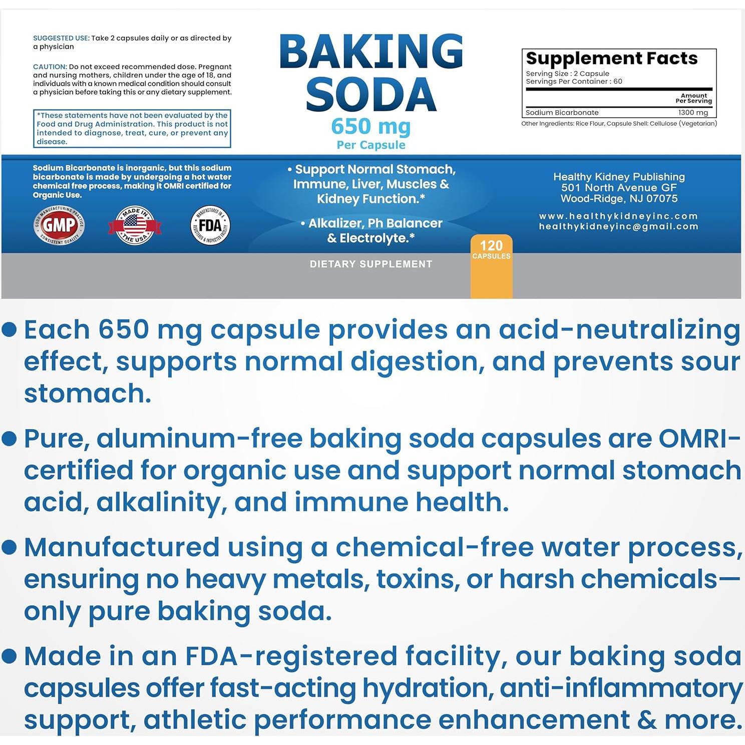 Cápsulas de Bicarbonato de Sodio Orgánico 650mg - 120 Unidades