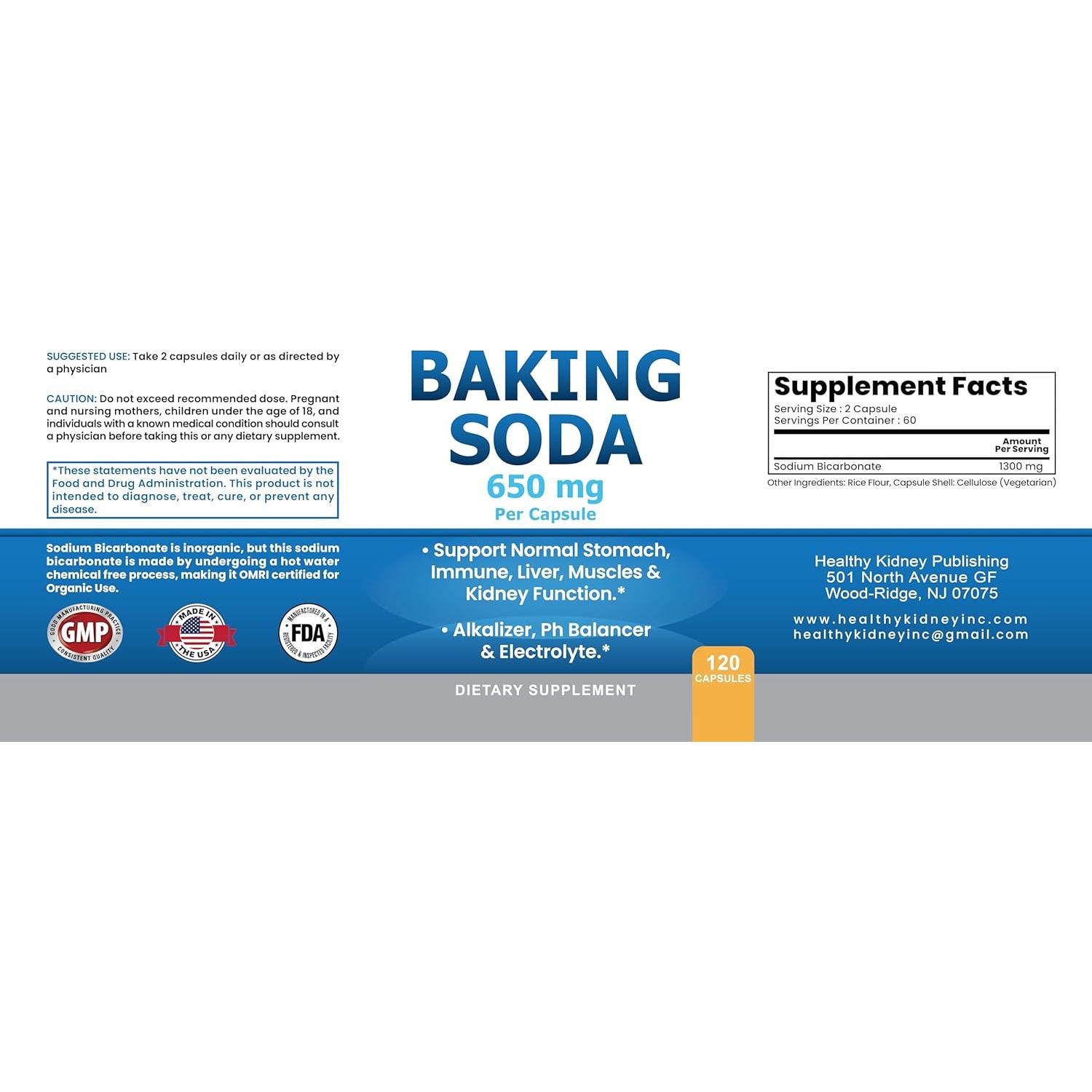 Cápsulas de Bicarbonato de Sodio Orgánico 650mg - 120 Unidades