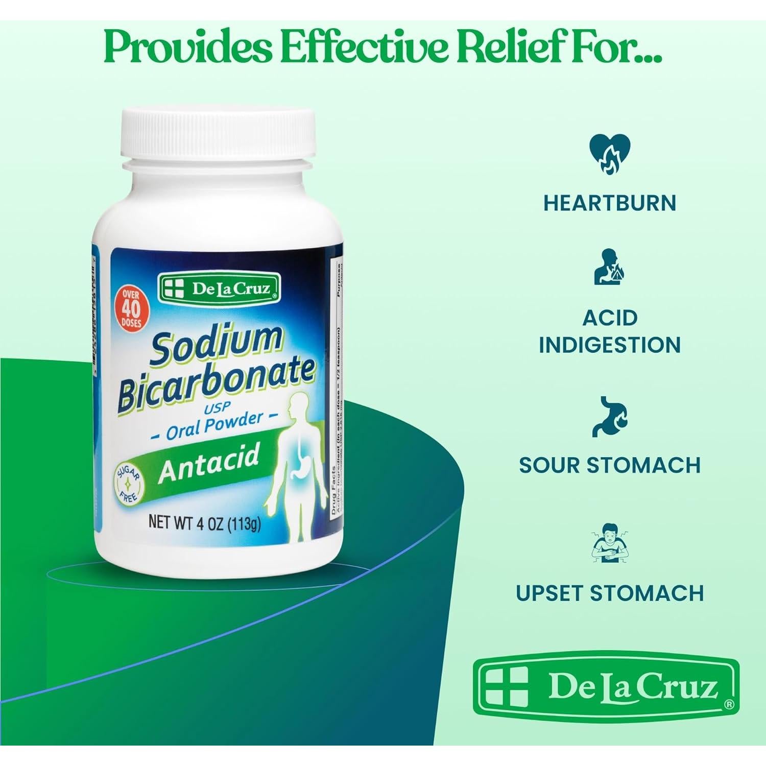 Bicarbonato de Sodio Puro De La Cruz 113.4 g - Antiácido Natural