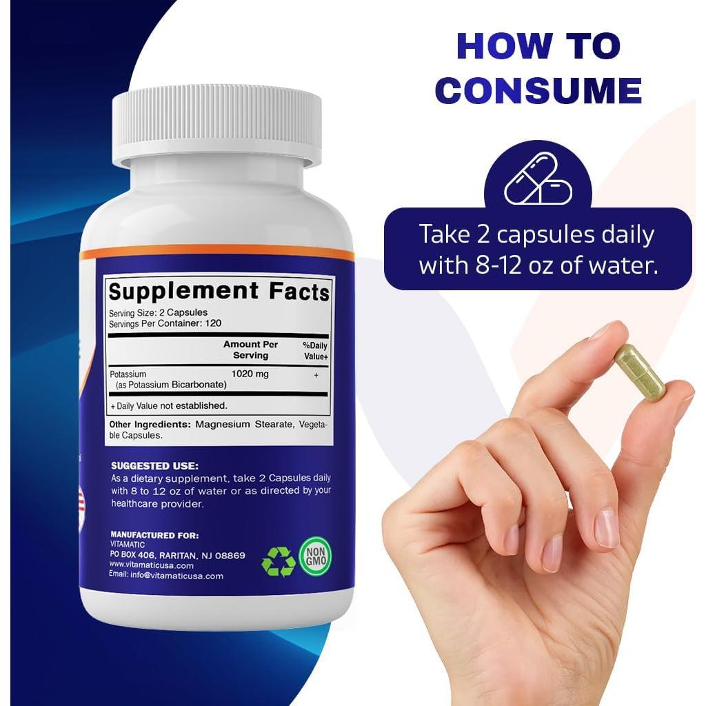 Suplemento de Potasio Vitamatic 1020 mg 240 Cápsulas Vegetales