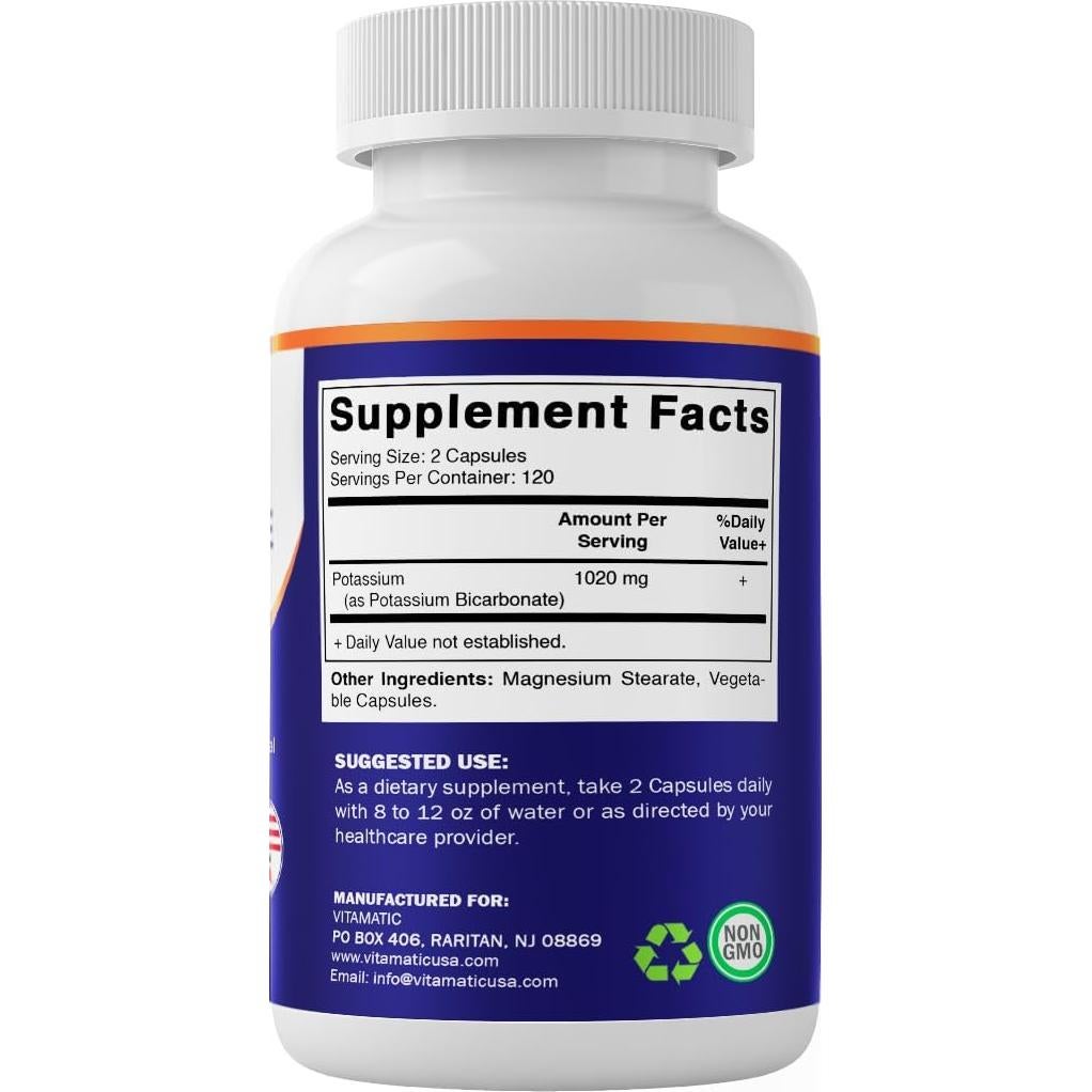 Suplemento de Potasio Vitamatic 1020 mg 240 Cápsulas Vegetales