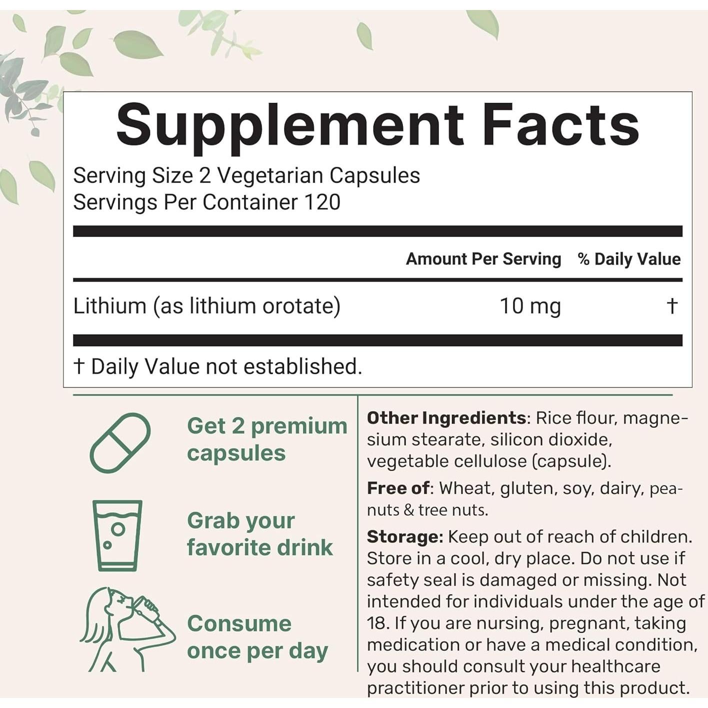 Orotato de Litio 10mg Micro Ingredients 240 Cápsulas Vegetales