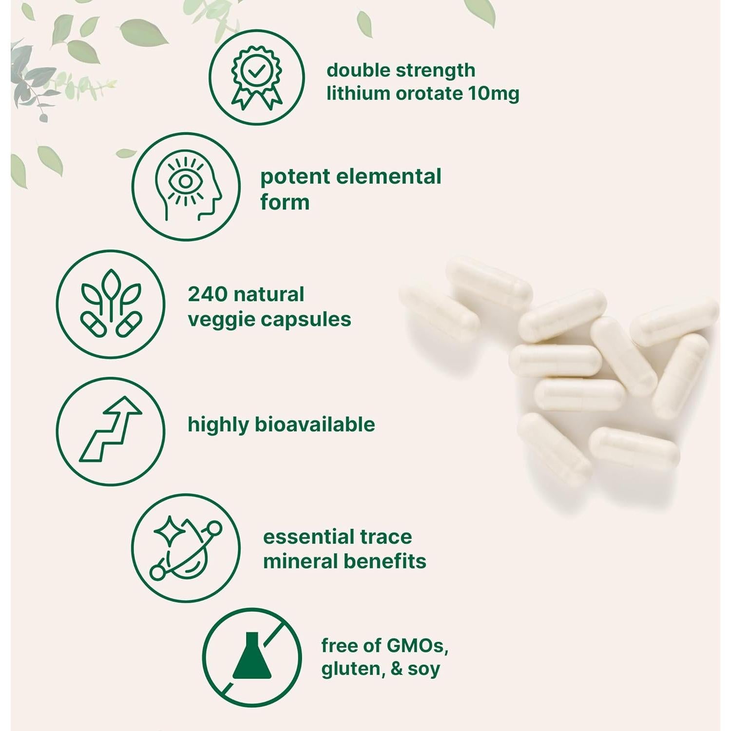 Orotato de Litio 10mg Micro Ingredients 240 Cápsulas Vegetales