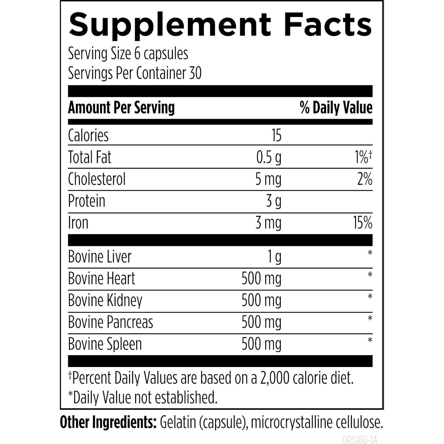 Suplemento de Órganos Bovina 100% Pasto - 180 Cápsulas