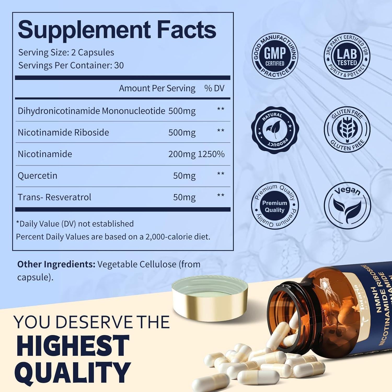 Suplemento de NAD+ Totaria NMNH Ultra Potente 60 Cápsulas