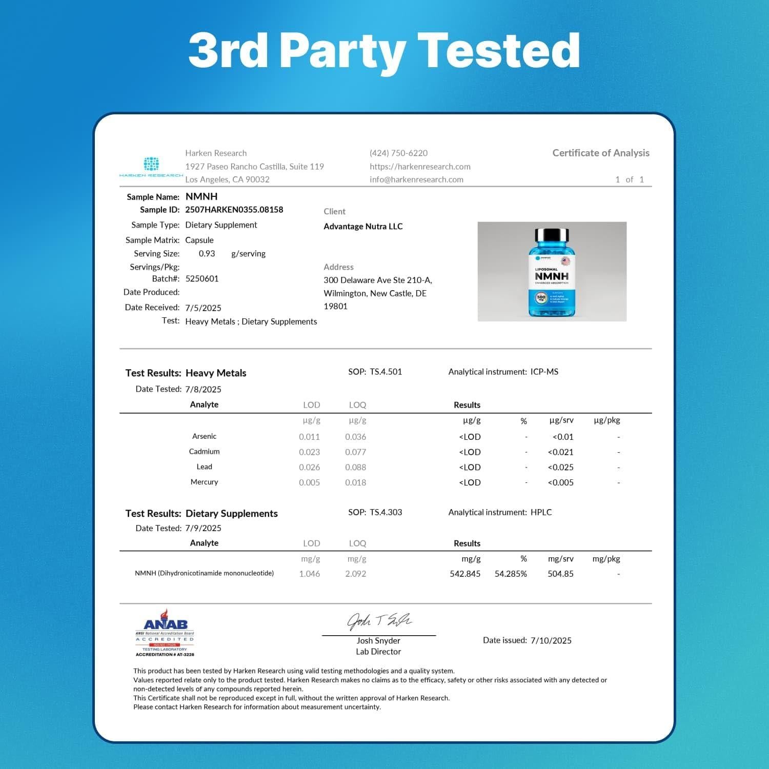Suplemento Liposomal NMNH 500mg - Anti Envejecimiento 60 Cápsulas