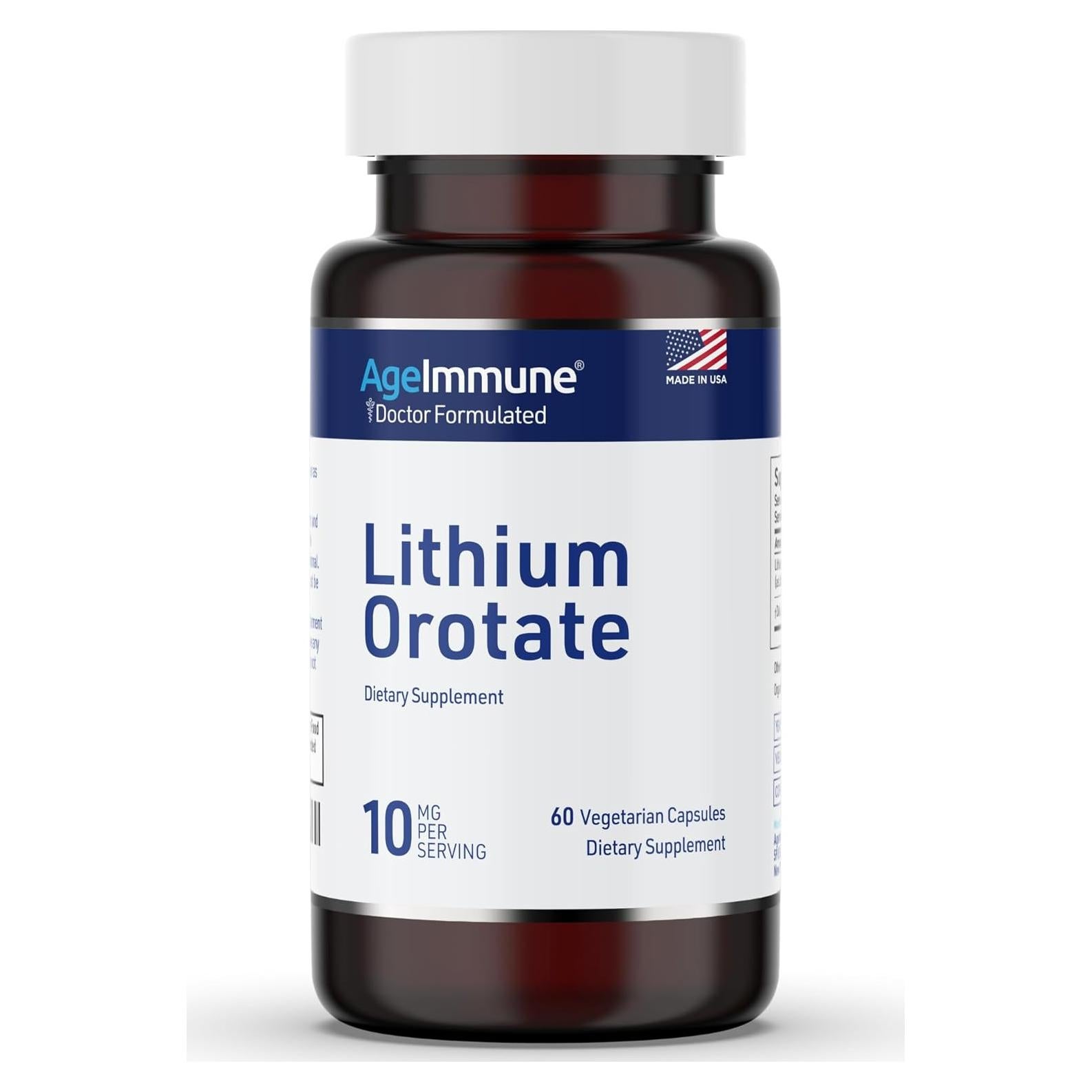 Suplemento Orotato de Litio 10mg Age Immune 60 Cápsulas Vegetarianas
