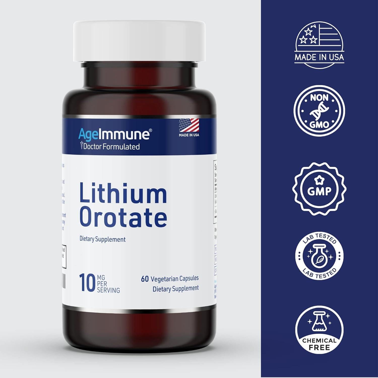 Suplemento Orotato de Litio 10mg Age Immune 60 Cápsulas Vegetarianas