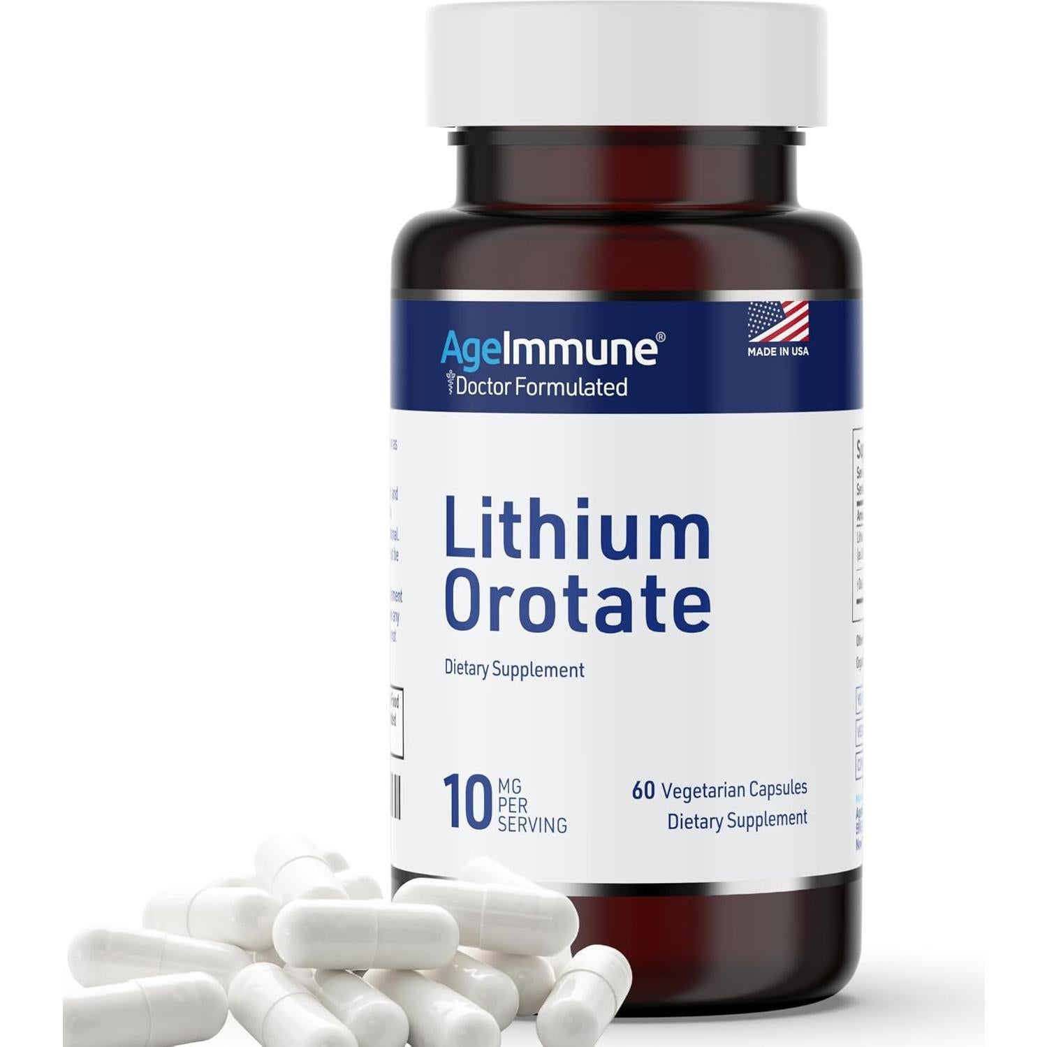 Suplemento Orotato de Litio 10mg Age Immune 60 Cápsulas Vegetarianas