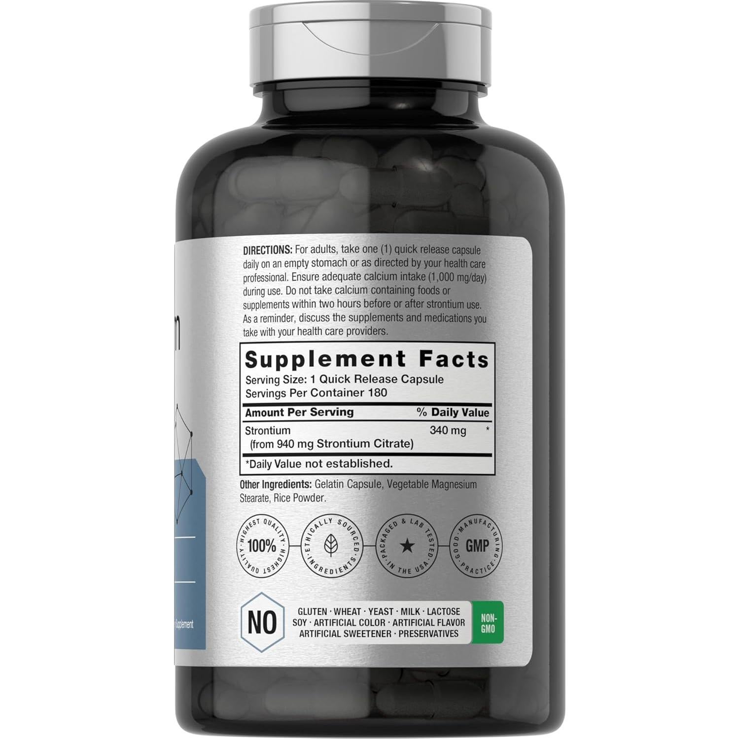 Citrato de Estroncio Horbaach 940 mg - 180 Cápsulas Suplemento