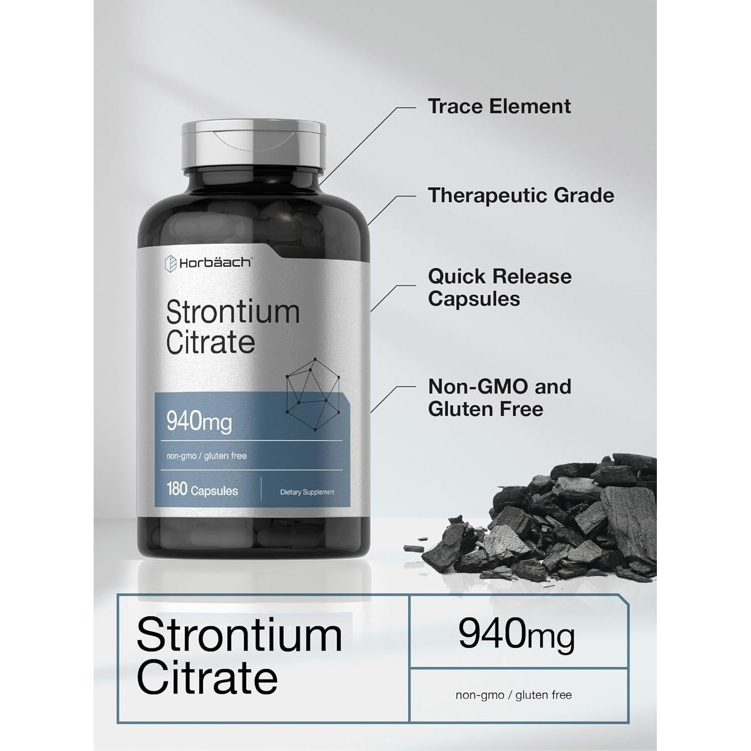 Citrato de Estroncio Horbaach 940 mg - 180 Cápsulas Suplemento