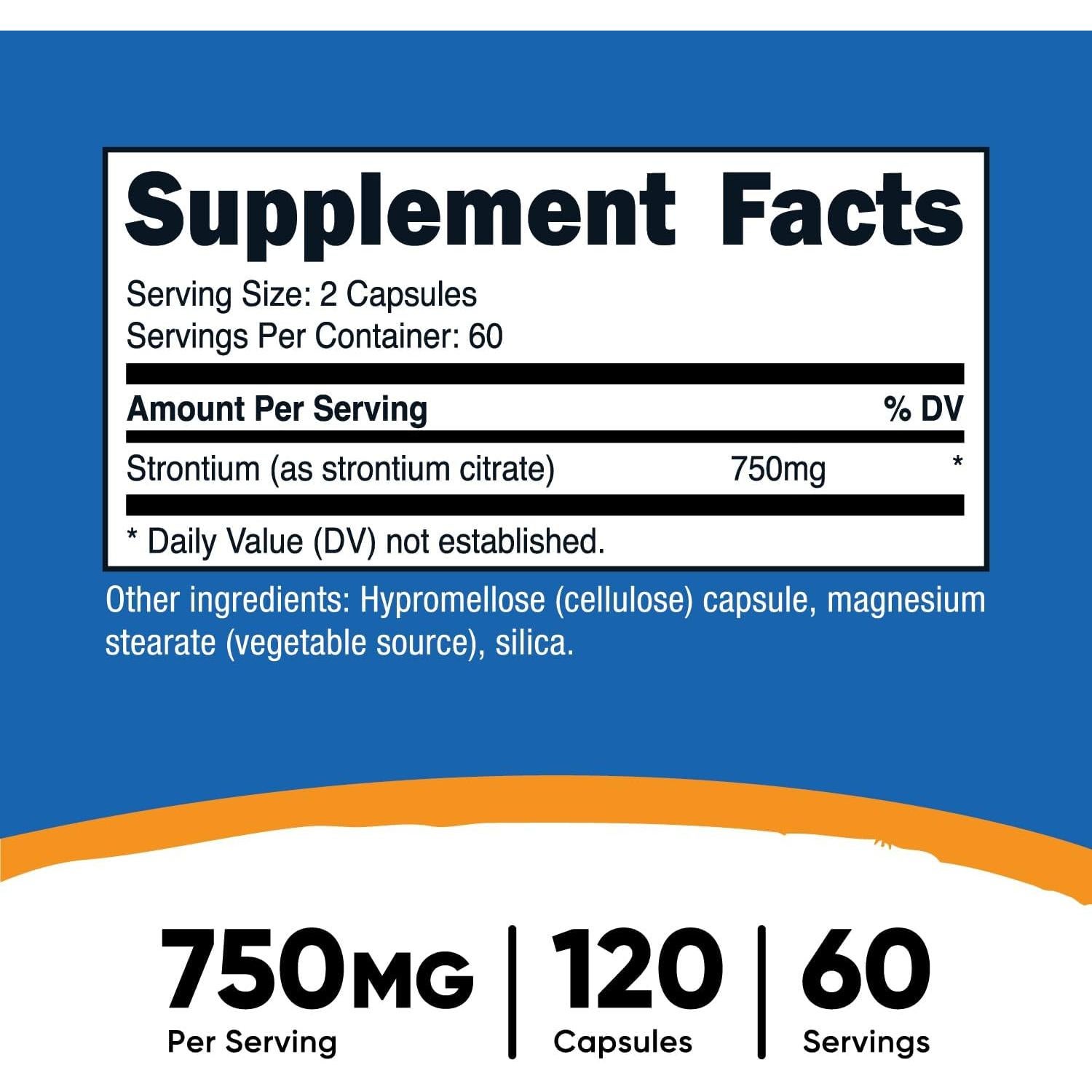 Cápsulas de Estroncio Nutricost 750mg - 120 Cápsulas Vegetariano