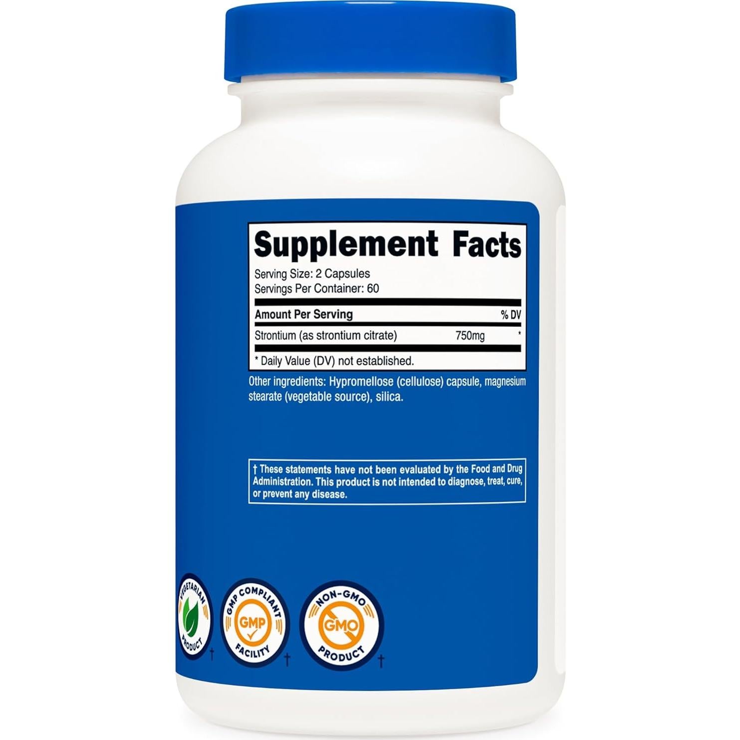 Cápsulas de Estroncio Nutricost 750mg - 120 Cápsulas Vegetariano