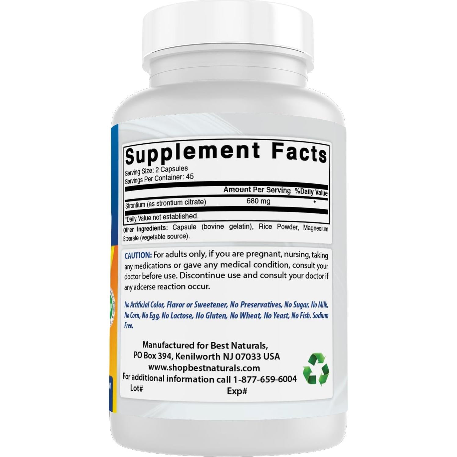 Cápsulas de Estroncio 680mg Mejor Naturales - 90 Unidades