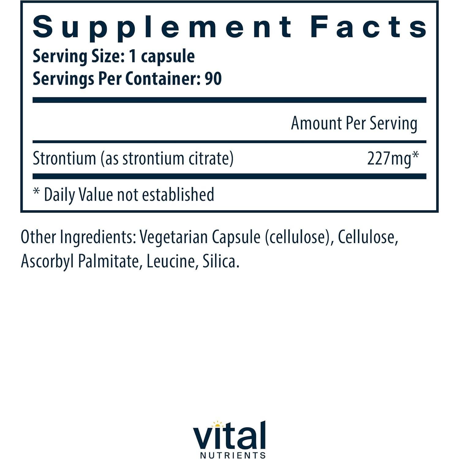 Citrato de Estroncio Vital Nutrients 227mg - 90 Cápsulas Veganas