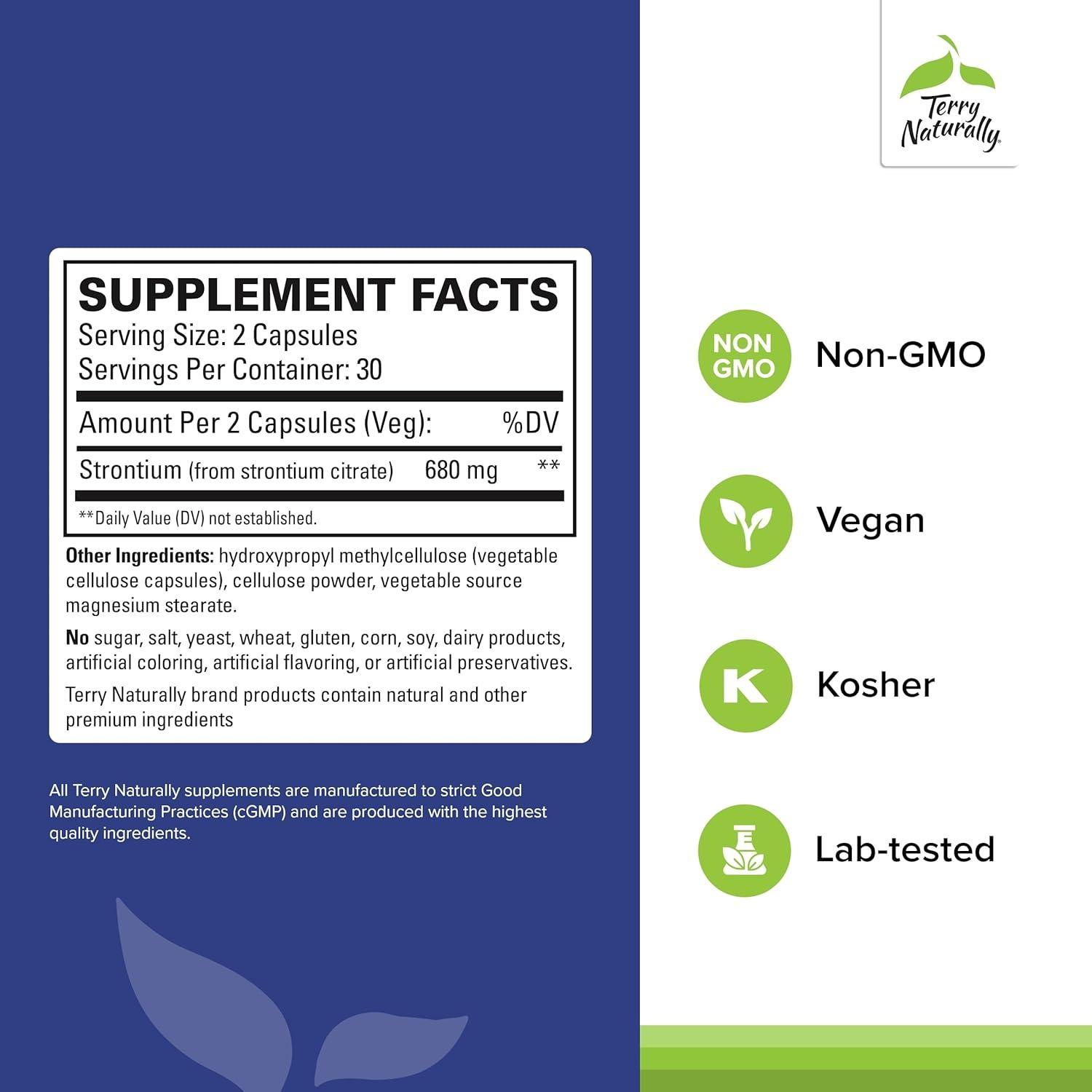 Suplemento de Estroncio Terry Naturally - 60 Cápsulas Veganas