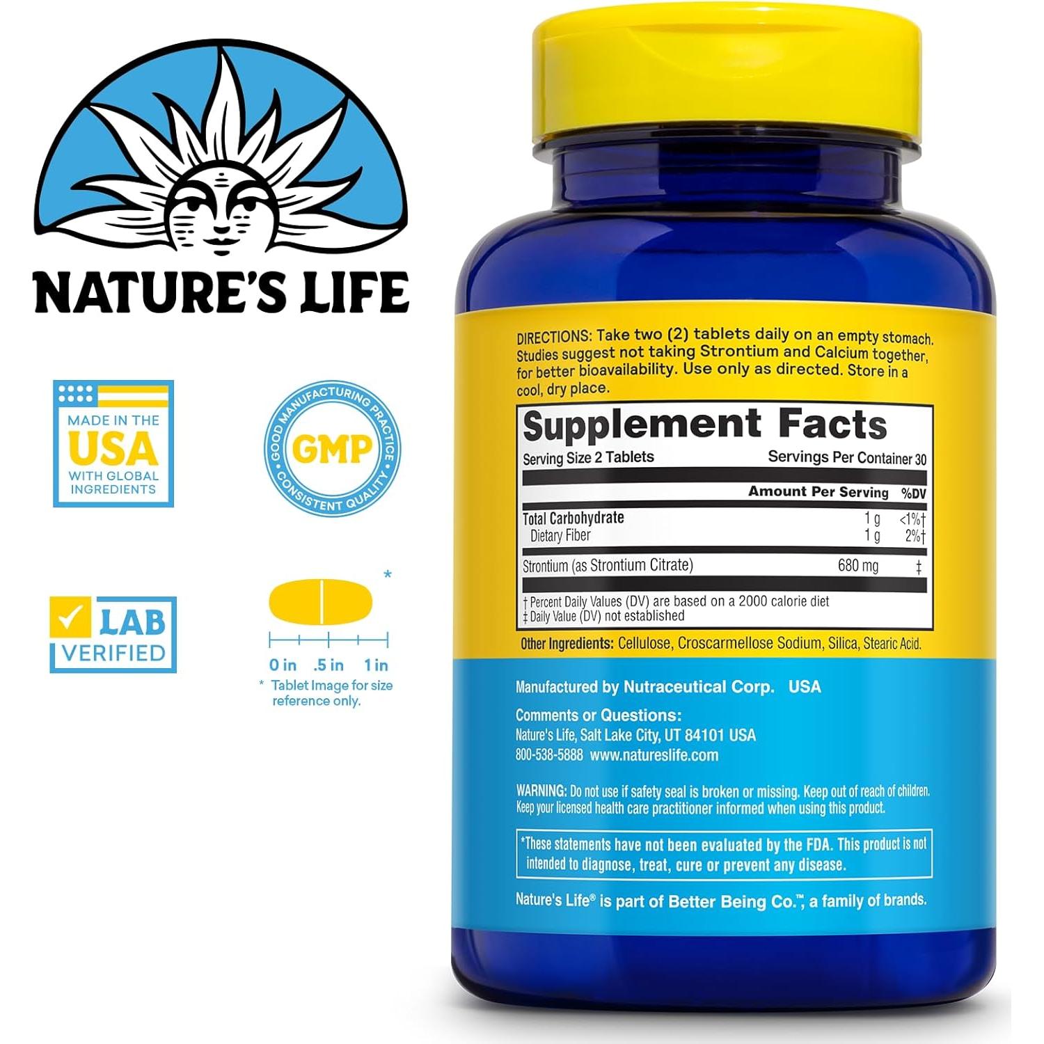 Citrato de Estroncio 680mg Naturaleza Vida - Suplemento Vegetariano