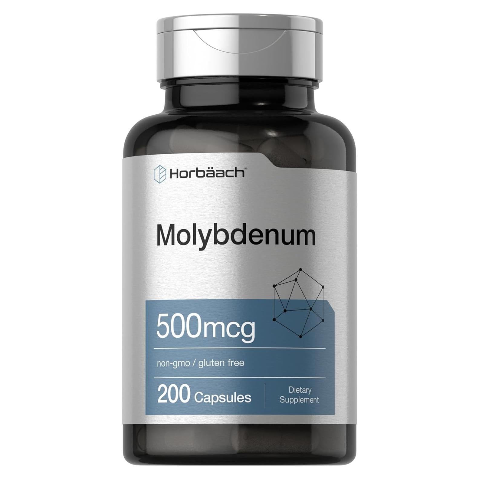 Suplemento de Molibdeno Horbaach 500mcg 200 Cápsulas Sin Gluten
