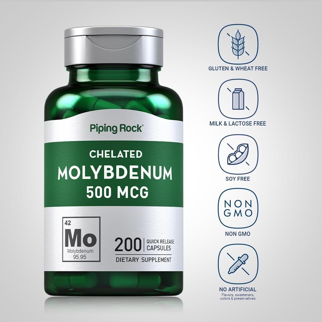 Suplemento de Molibdeno Piping Rock 500 mcg 200 Cápsulas