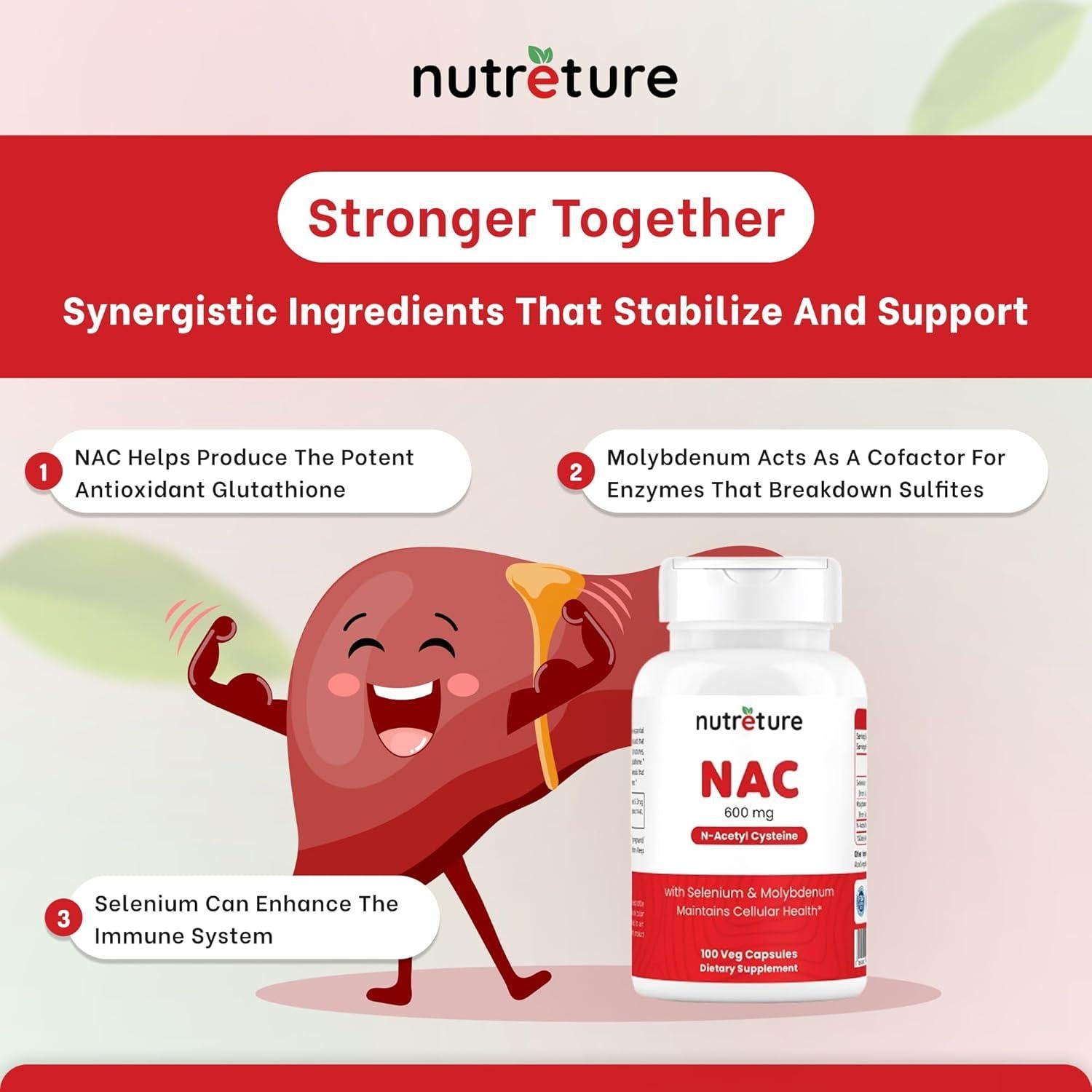 Suplemento NAC N-Acetil Cisteína 600 mg Nutreture 100 Cápsulas