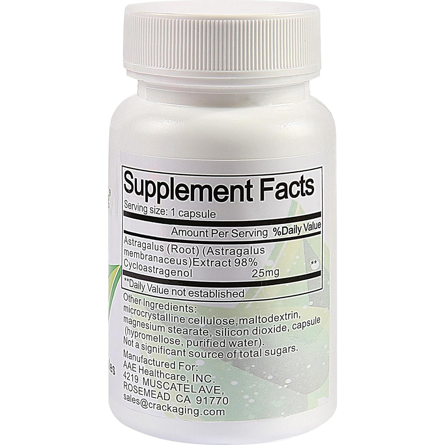 Suplemento Anti Envejecimiento Cycloastragenol 98% 25mg 30caps Crackaging
