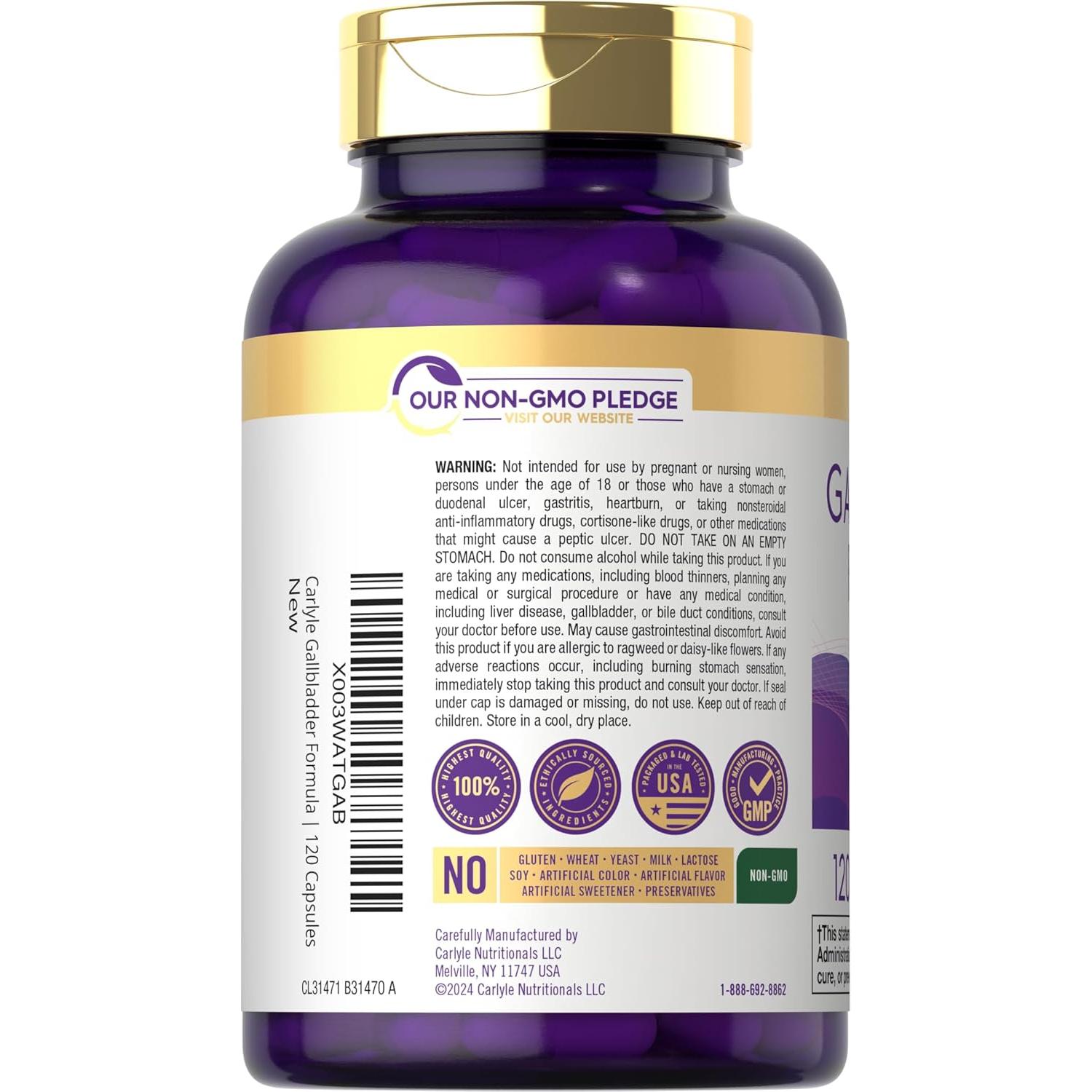 Suplemento Digestivo Carlyle | Fórmula de Vesícula Biliar | 120 Cápsulas