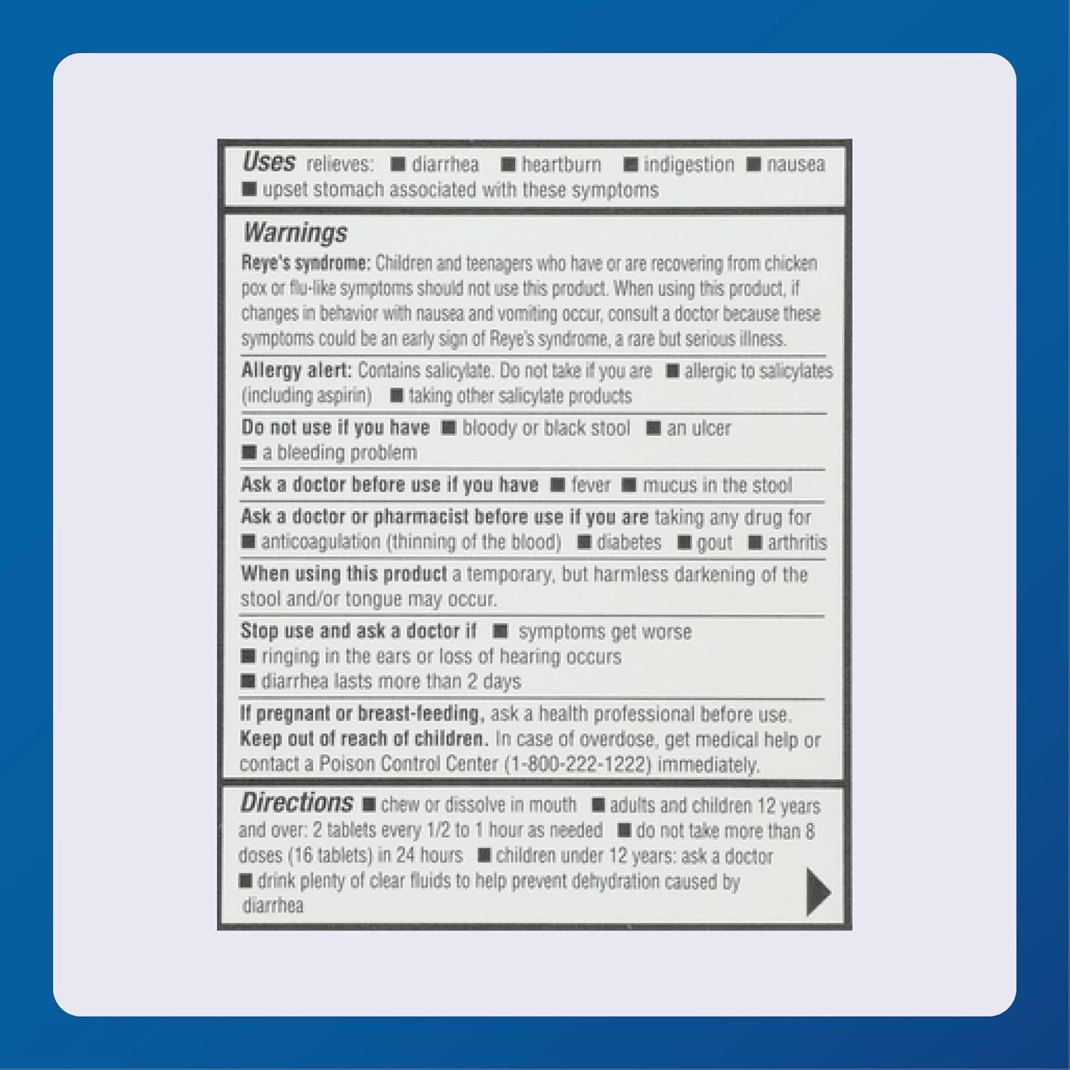 Tabletas Masticables Antidiarreicas Major Bismuto 262mg - 30 Unidades