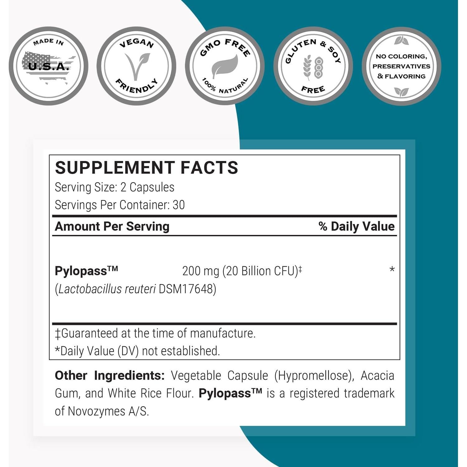 Suplemento Probiotico H. Pylori Supersmart 60 Cápsulas Veganas