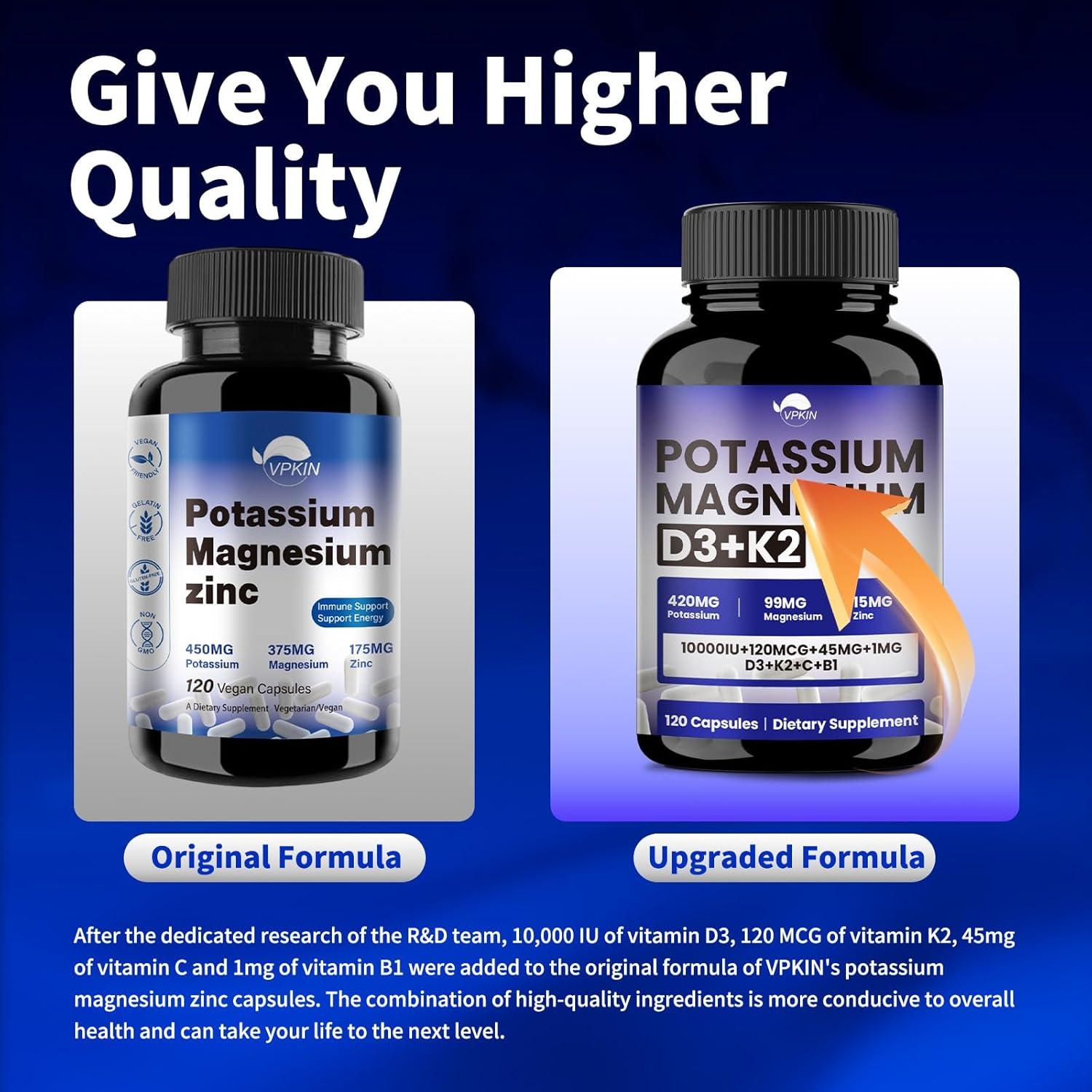 Suplemento Vegano Potasio Magnesio Zinc D3 K2 VPKIN 120 Cápsulas