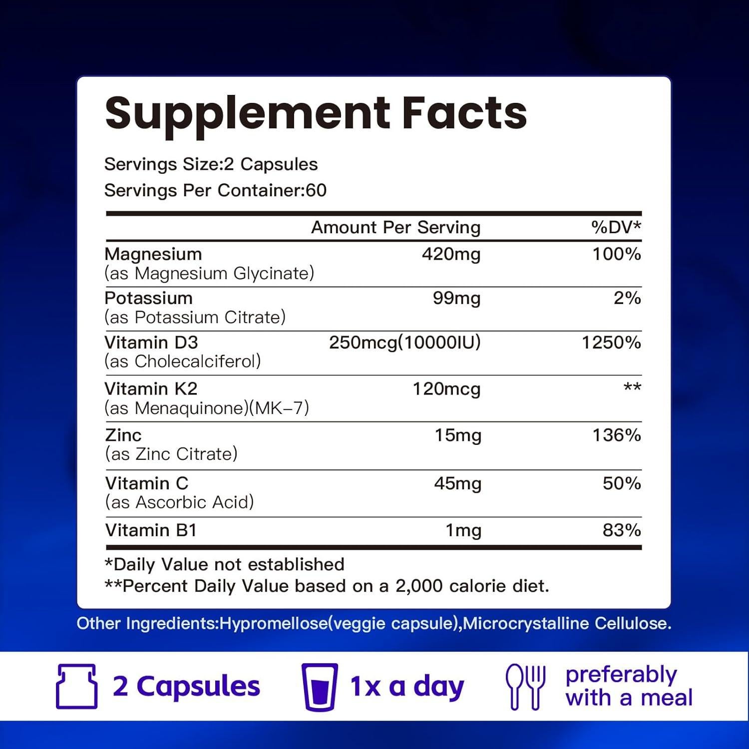 Suplemento Vegano Potasio Magnesio Zinc D3 K2 VPKIN 120 Cápsulas