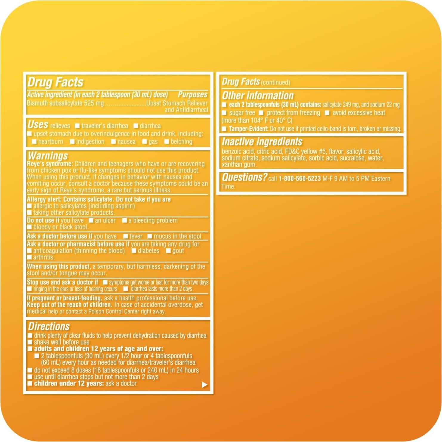 Bismuto Subsalicilato Líquido Sin Azúcar 236.6 ml - Alivio Estomacal