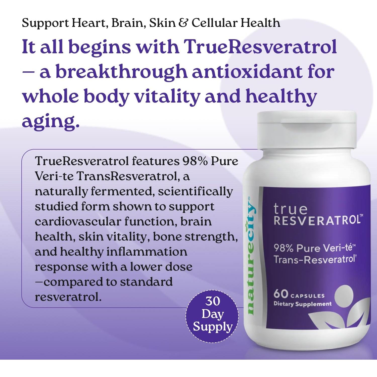 Suplemento de Resveratrol NatureCity 75mg 60 Cápsulas