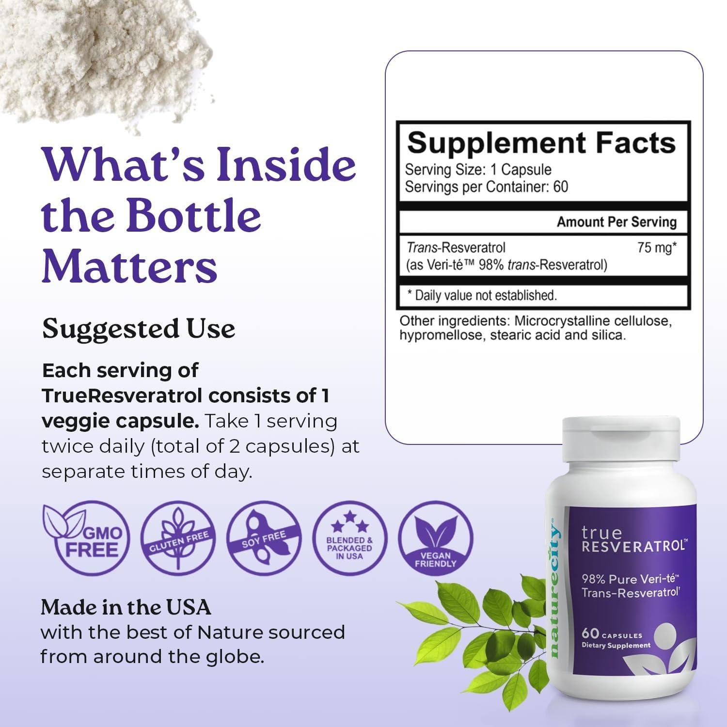 Suplemento de Resveratrol NatureCity 75mg 60 Cápsulas